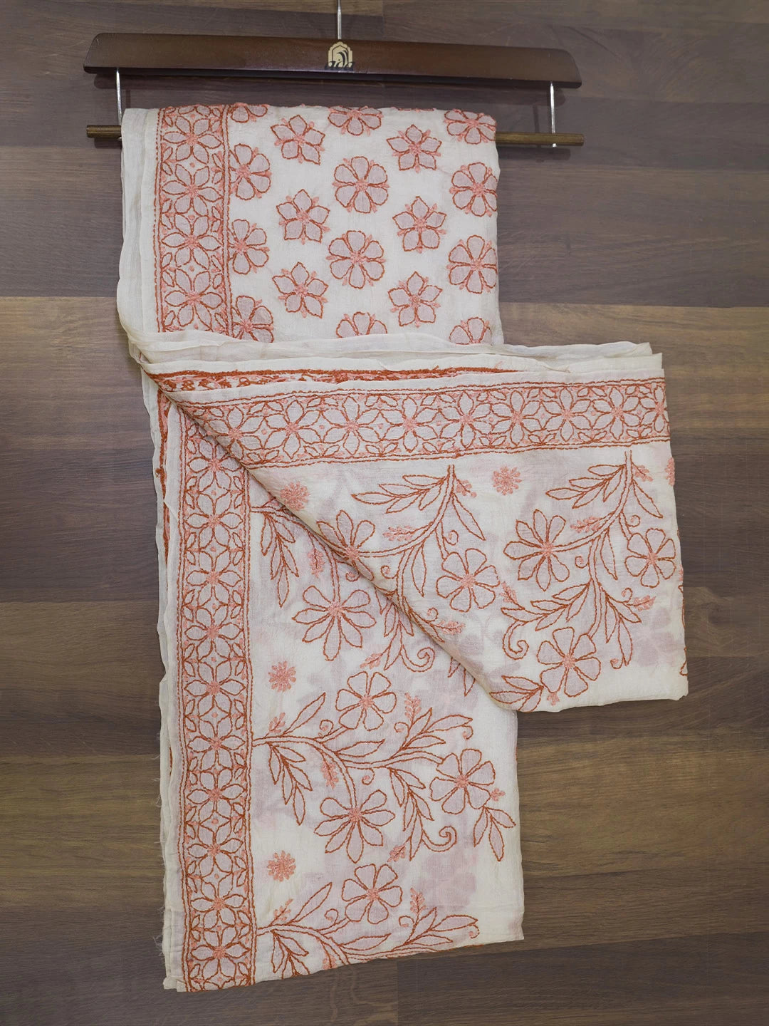 Ada Hand Embroidered Cream Silk Lucknowi Chikankari Saree With Blouse 01A481031