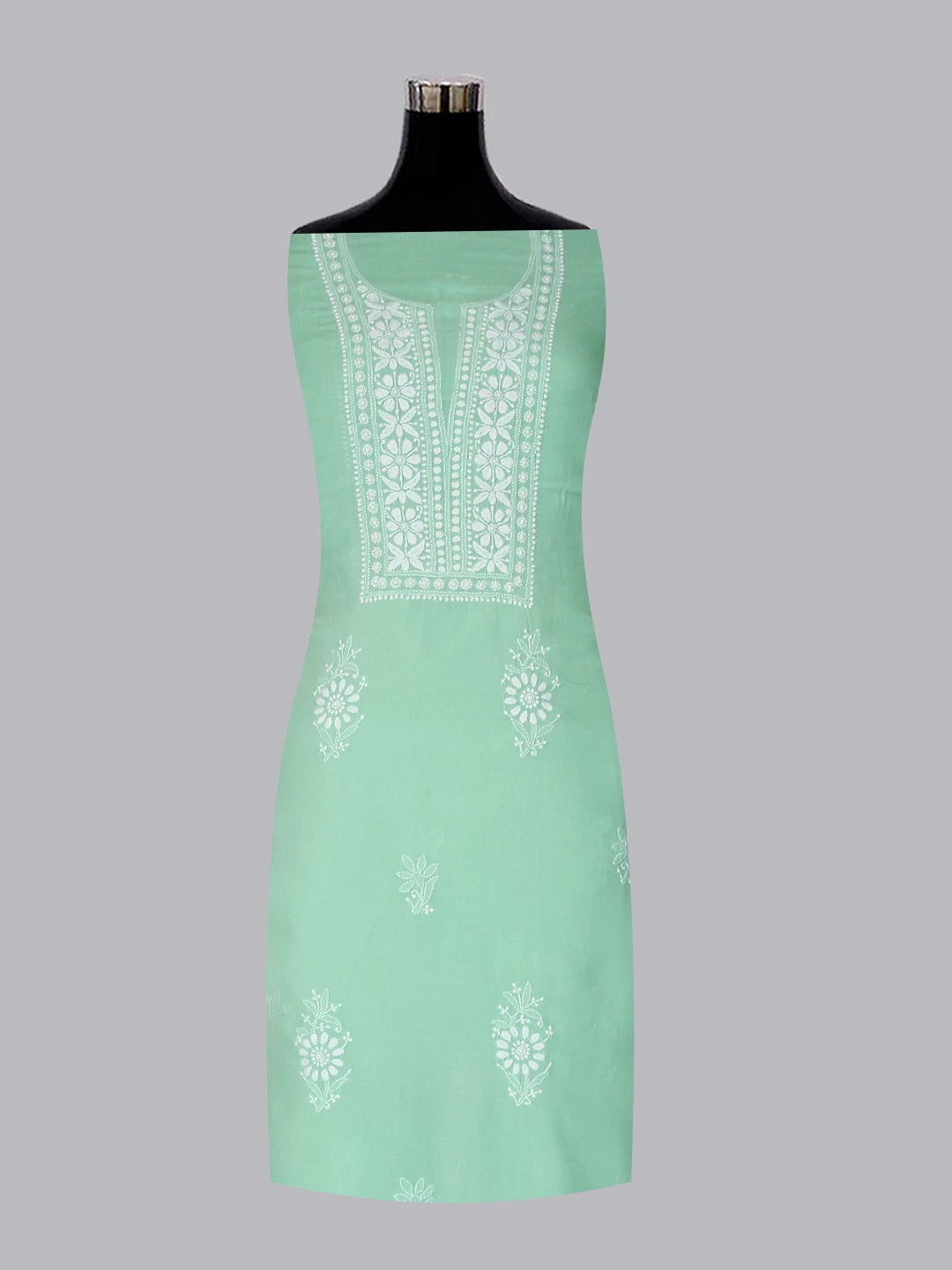 Ada Hand Embroidered Sea Green Lucknowi Chikankari Unstitched Kurta Piece 01A477530