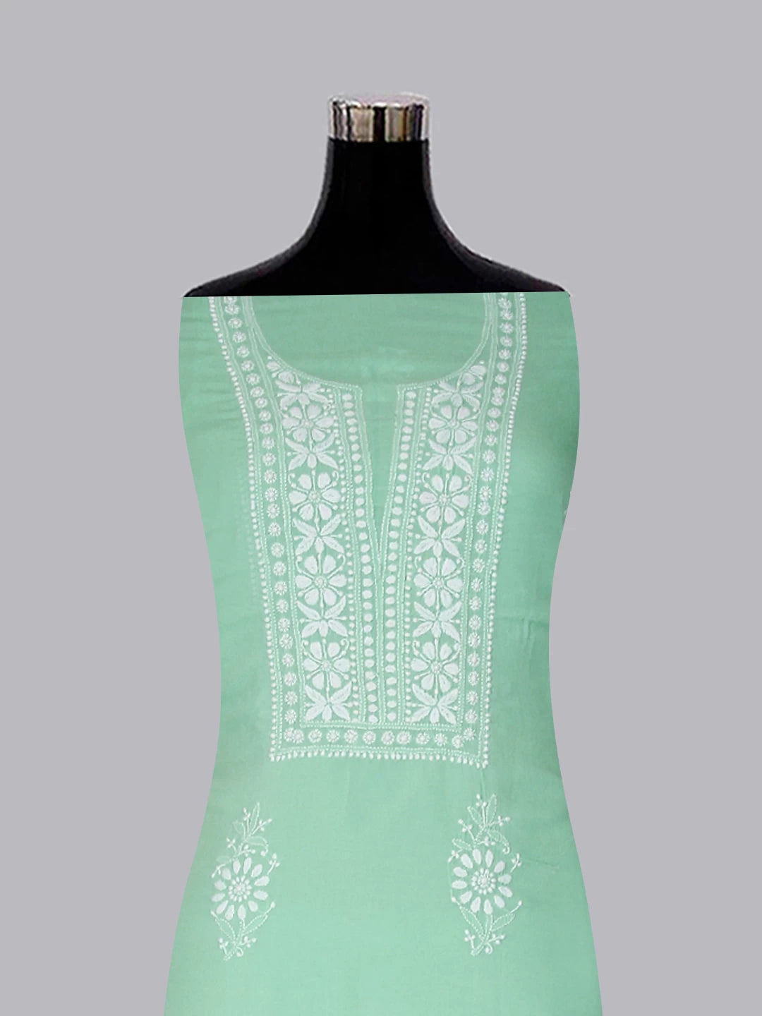 Ada Hand Embroidered Sea Green Lucknowi Chikankari Unstitched Kurta Piece 01A477530