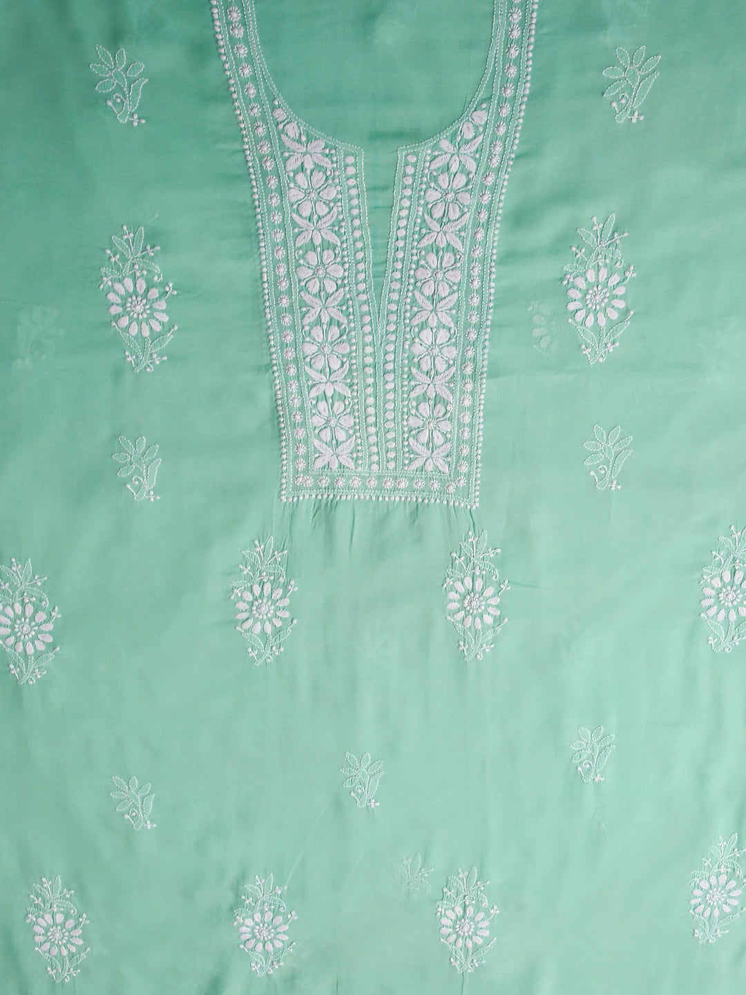 Ada Hand Embroidered Sea Green Lucknowi Chikankari Unstitched Kurta Piece 01A477530