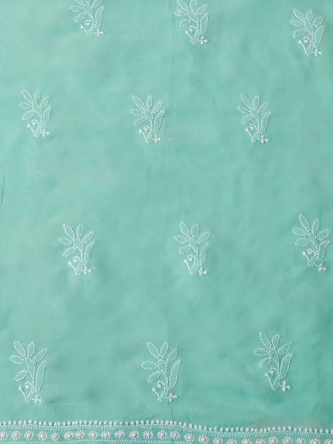 Ada Hand Embroidered Sea Green Lucknowi Chikankari Unstitched Kurta Piece 01A477530