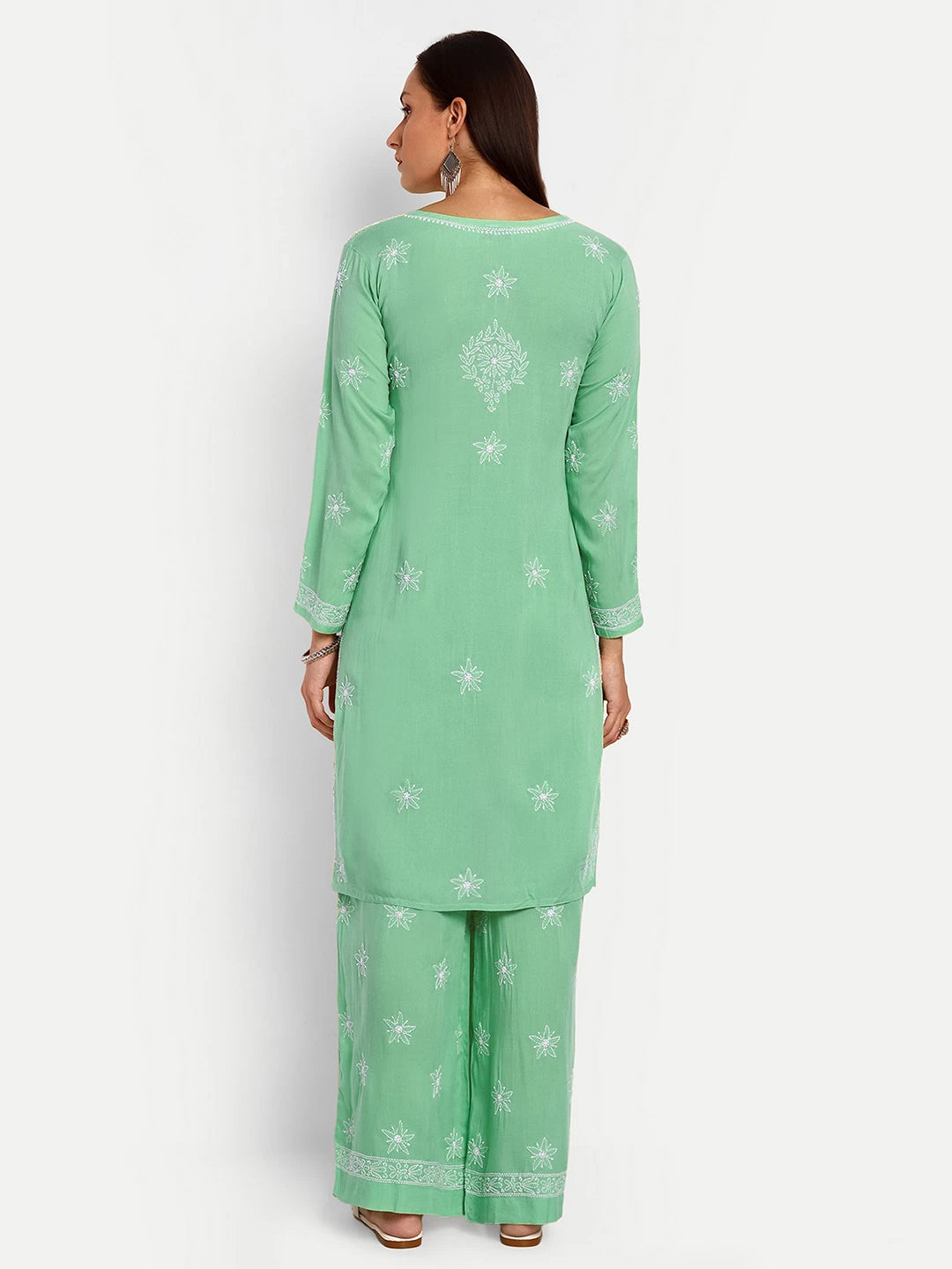 Ada Hand Embroidered Sea Green Modal Lucknowi Chikankari Co-ord Set A811237