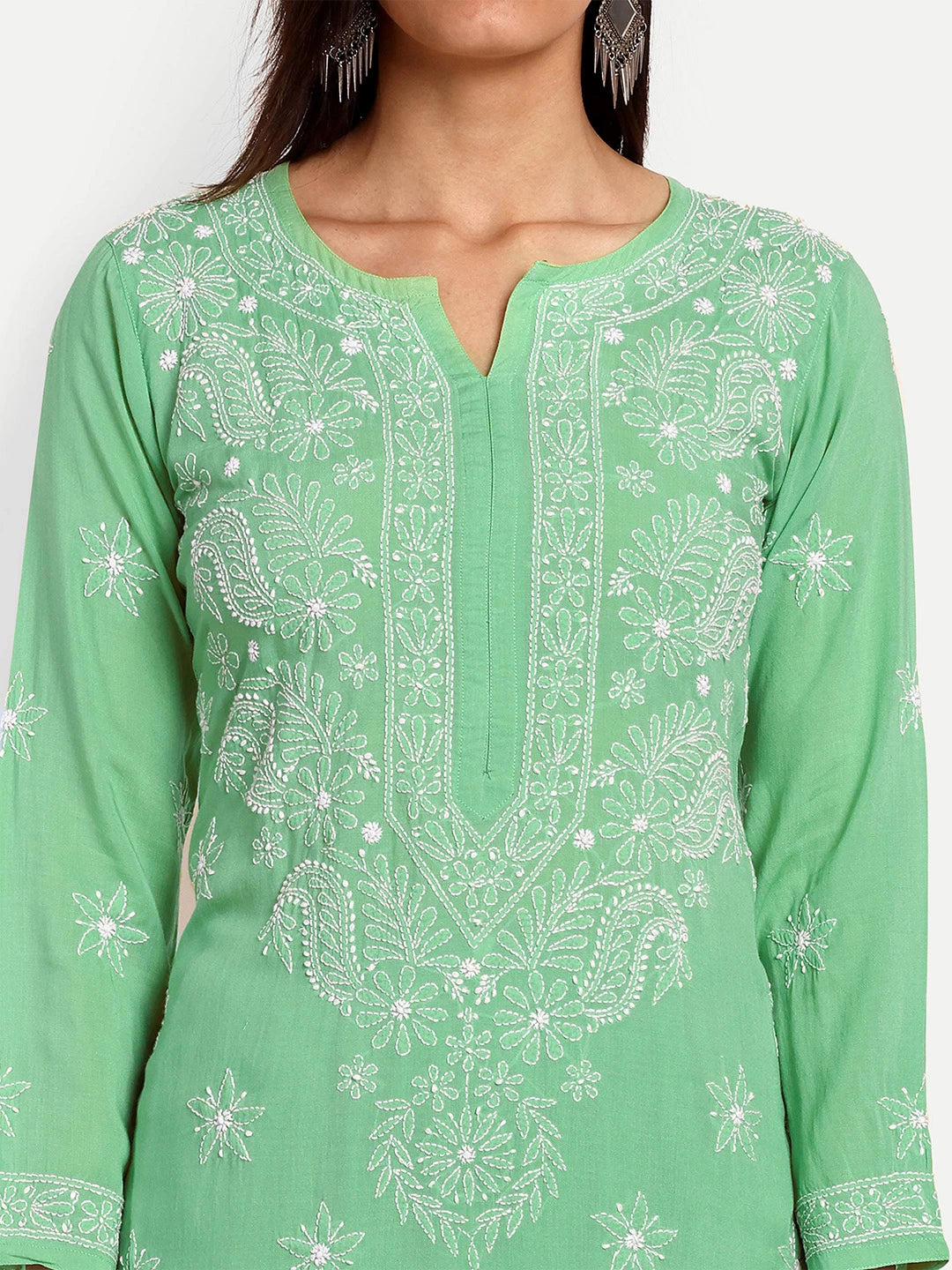 Ada Hand Embroidered Sea Green Modal Lucknowi Chikankari Co-ord Set A811237