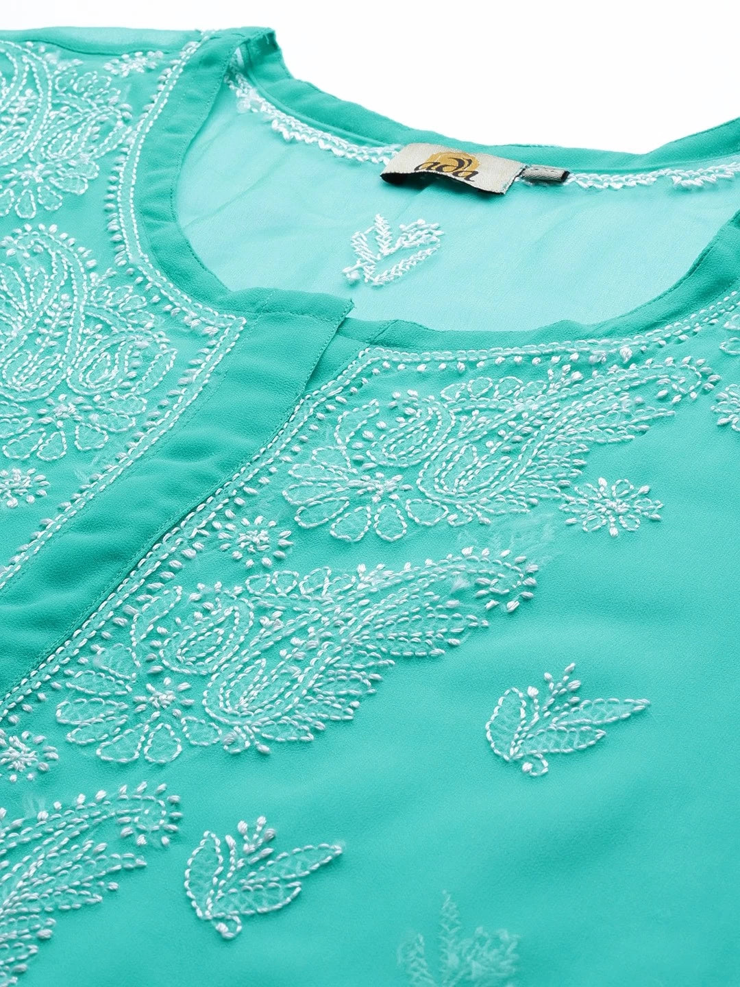Ada Hand Embroidered Sea Green Georgette Lucknowi Chikankari Straight Kurta With Slip A411157