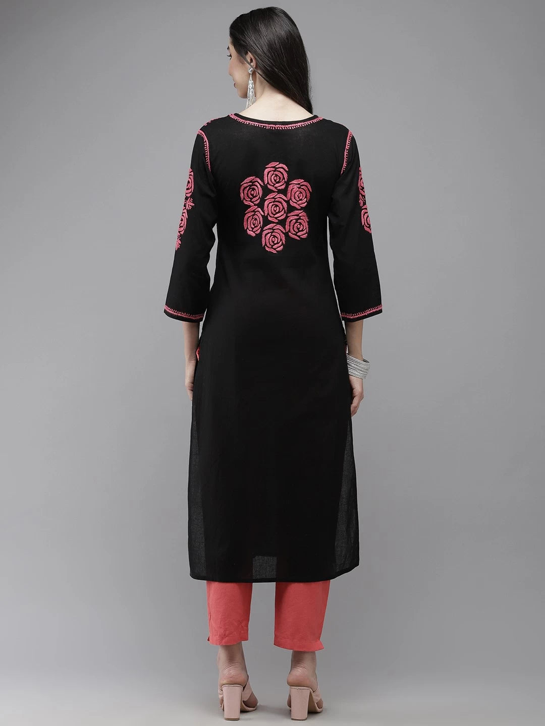 Ada Hand Embroidered Black Cotton Lucknow Chikankari Straight Kurta A411281