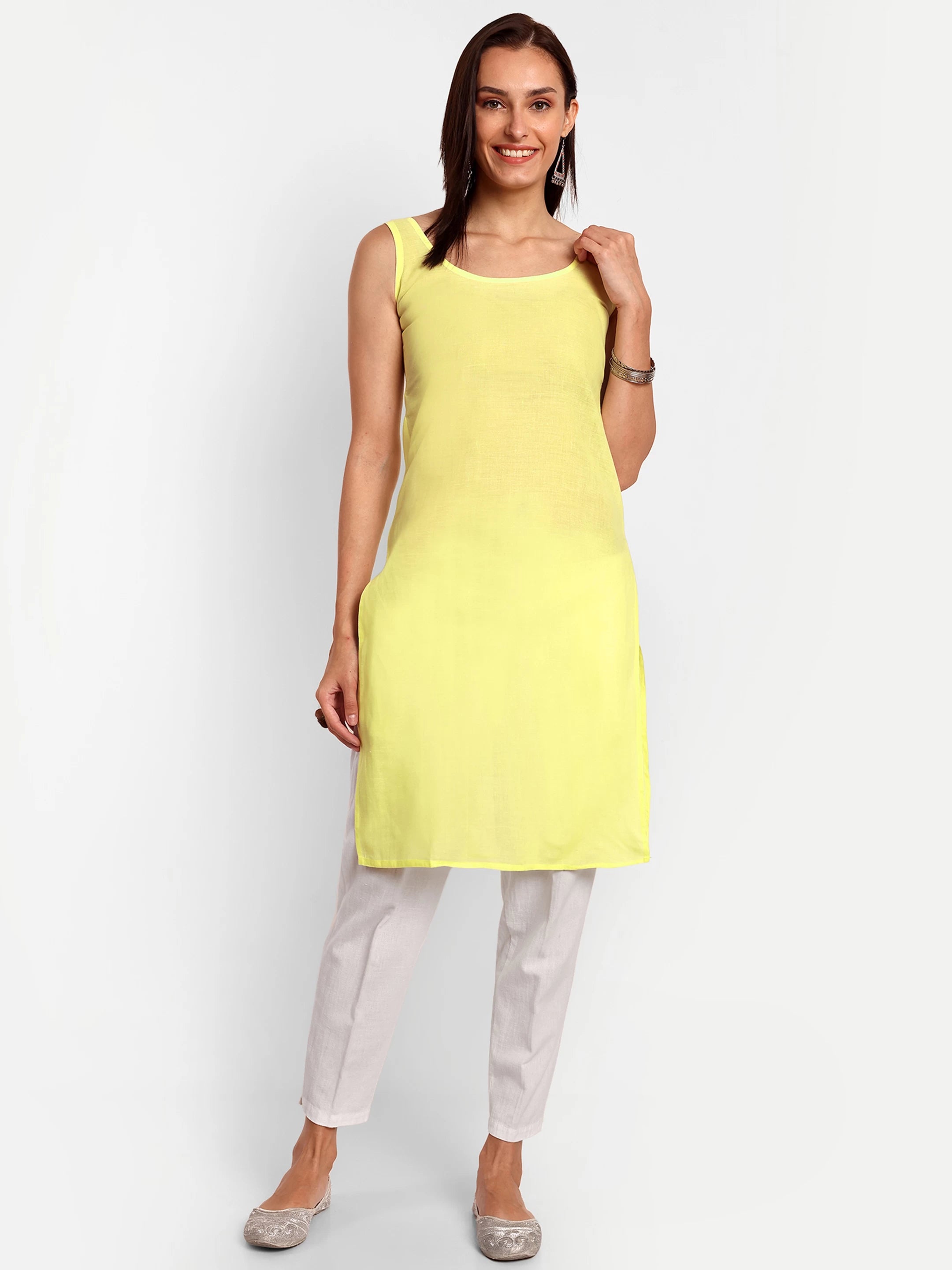Ada Hand Embroidered Lemon Kota Lucknowi Chikankari  Straight Kurta A100583