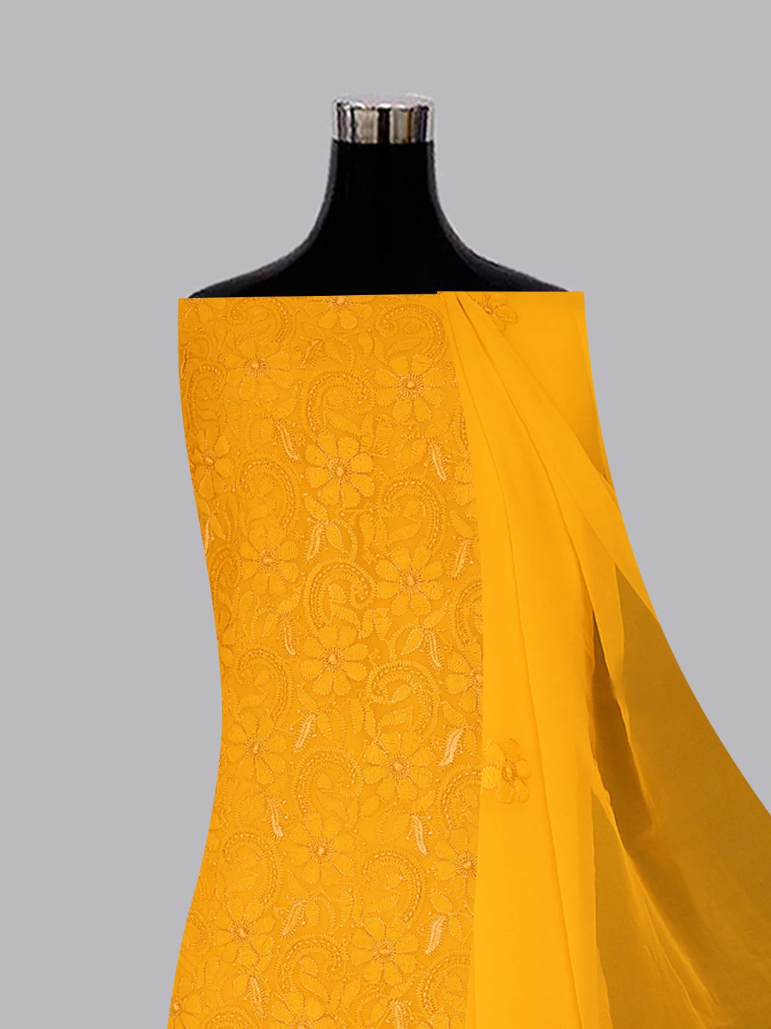 Ada Hand Embroidered Mustard Georgette Lucknowi Chikankari Unstitched Suit Piece 01A109331