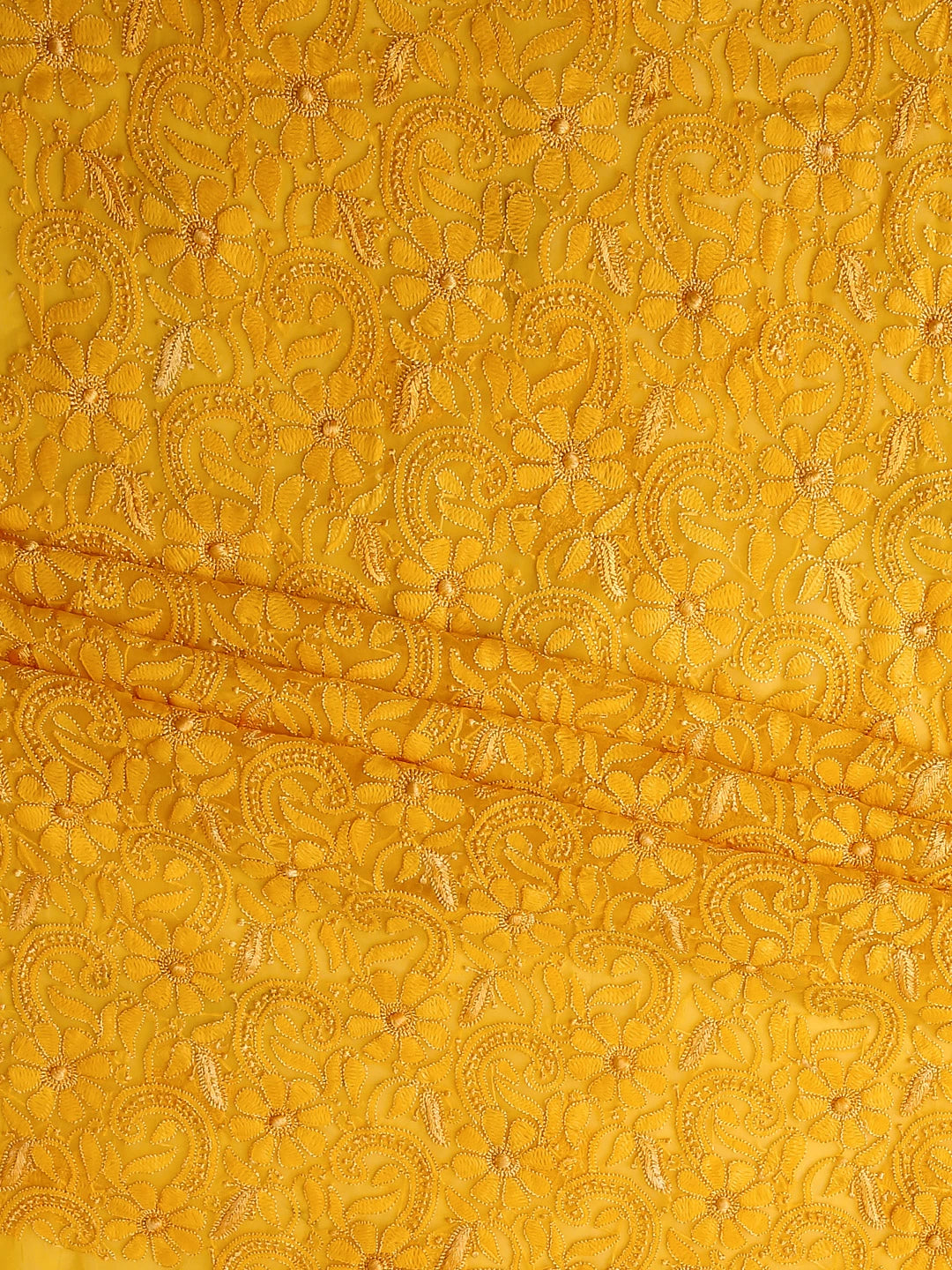 Ada Hand Embroidered Mustard Georgette Lucknowi Chikankari Unstitched Suit Piece 01A109331