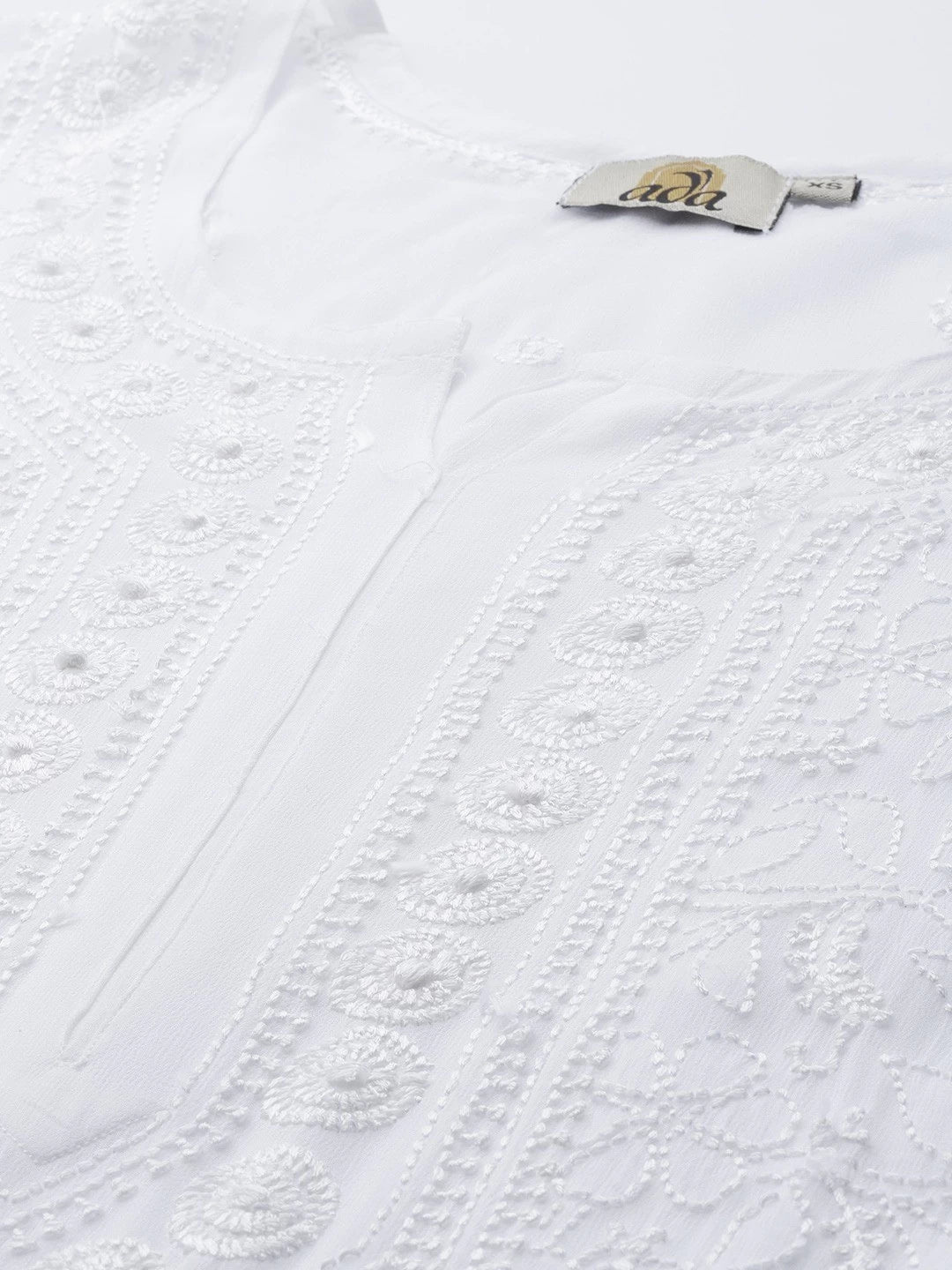 Ada Hand Embroidered White Georgette Lucknowi Chikankari Kurta A411331