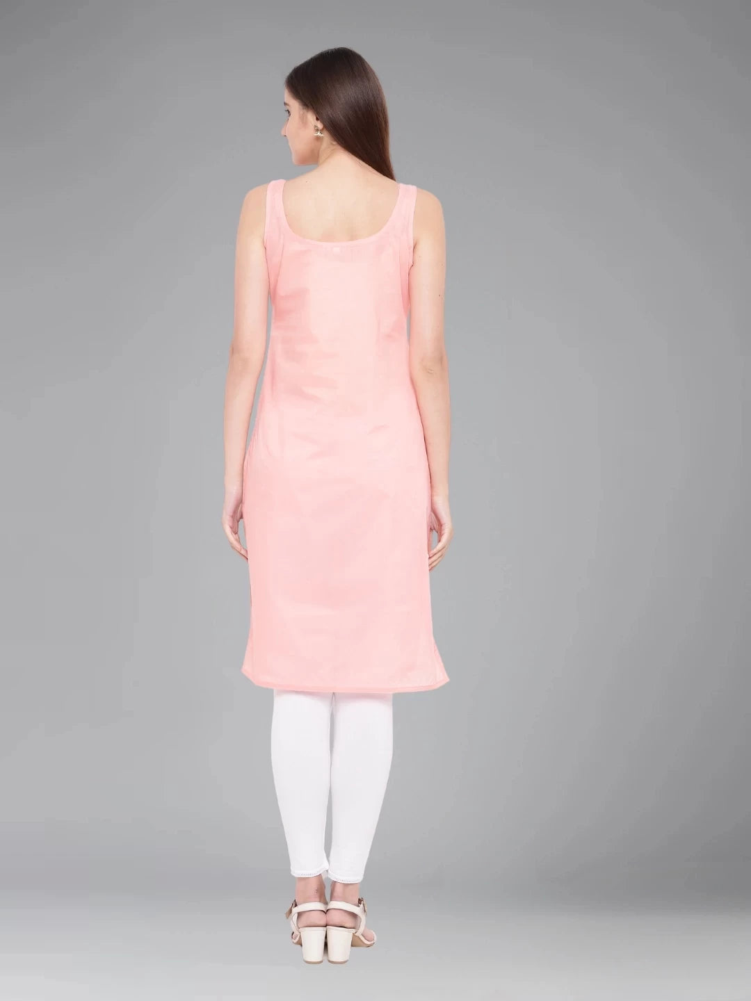 Ada Hand Embroidered Peach Georgette Lucknowi Chikankari Straight Kurta With Slip A114344