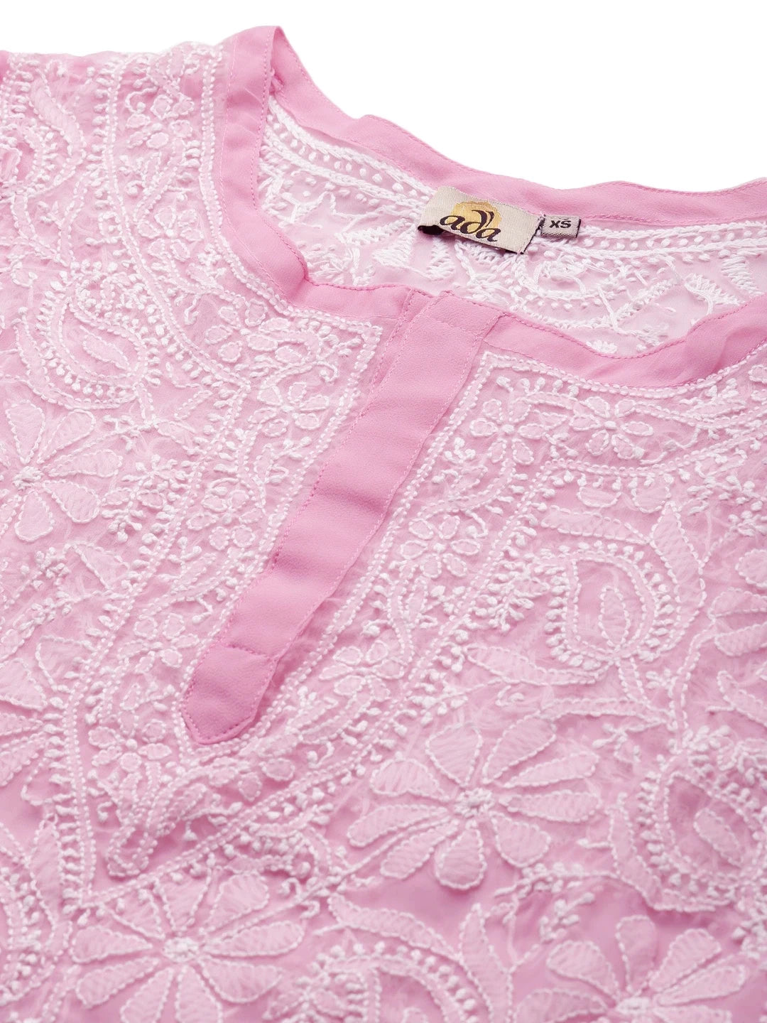 Ada Hand Embroidered Onion Pink Georgette Lucknowi Chikankari Straight Kurta with Slip A186499