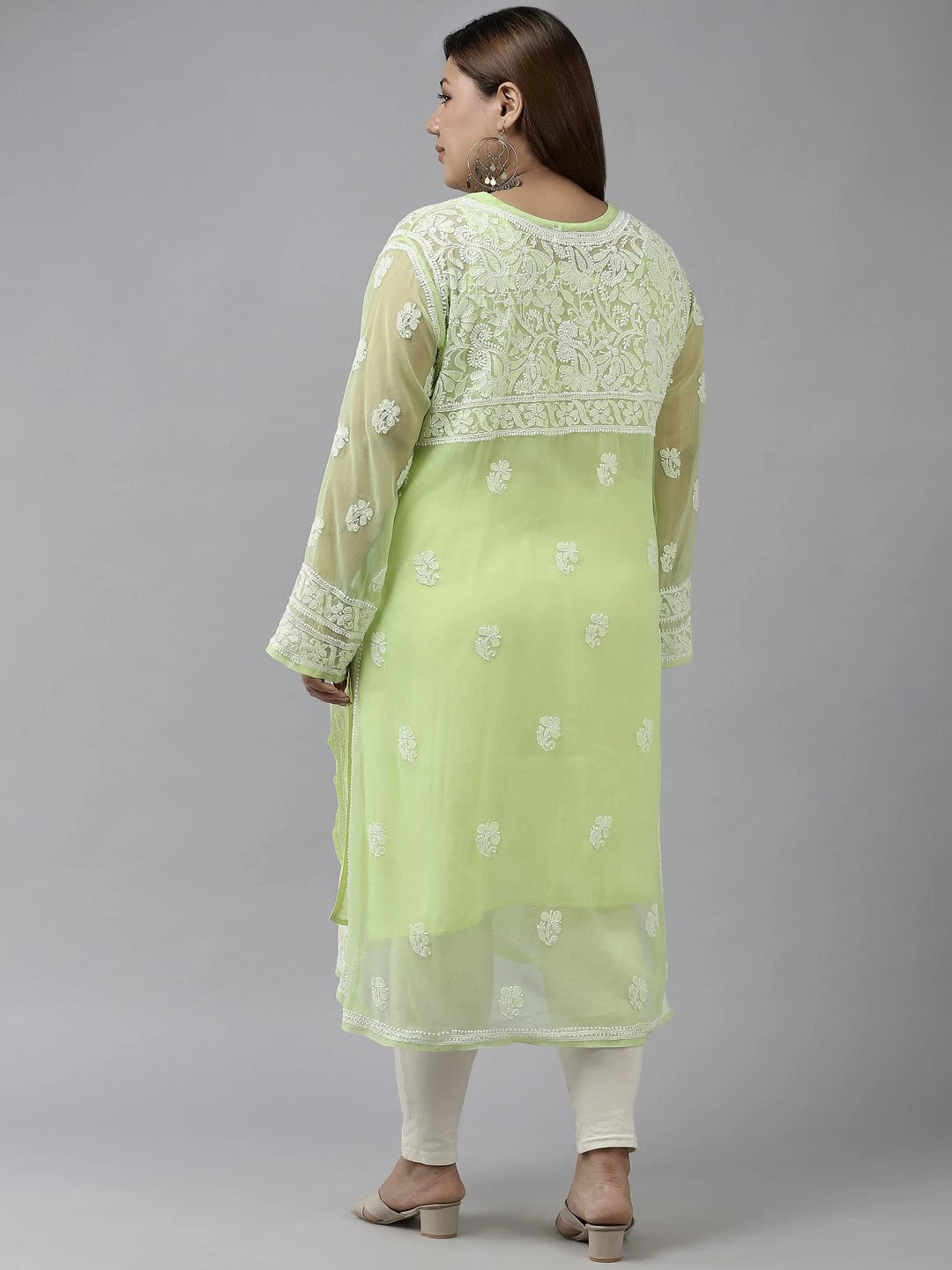 Ada Hand Embroidered Green Georgette Lucknowi Chikankari Straight Kurta with Slip A158874