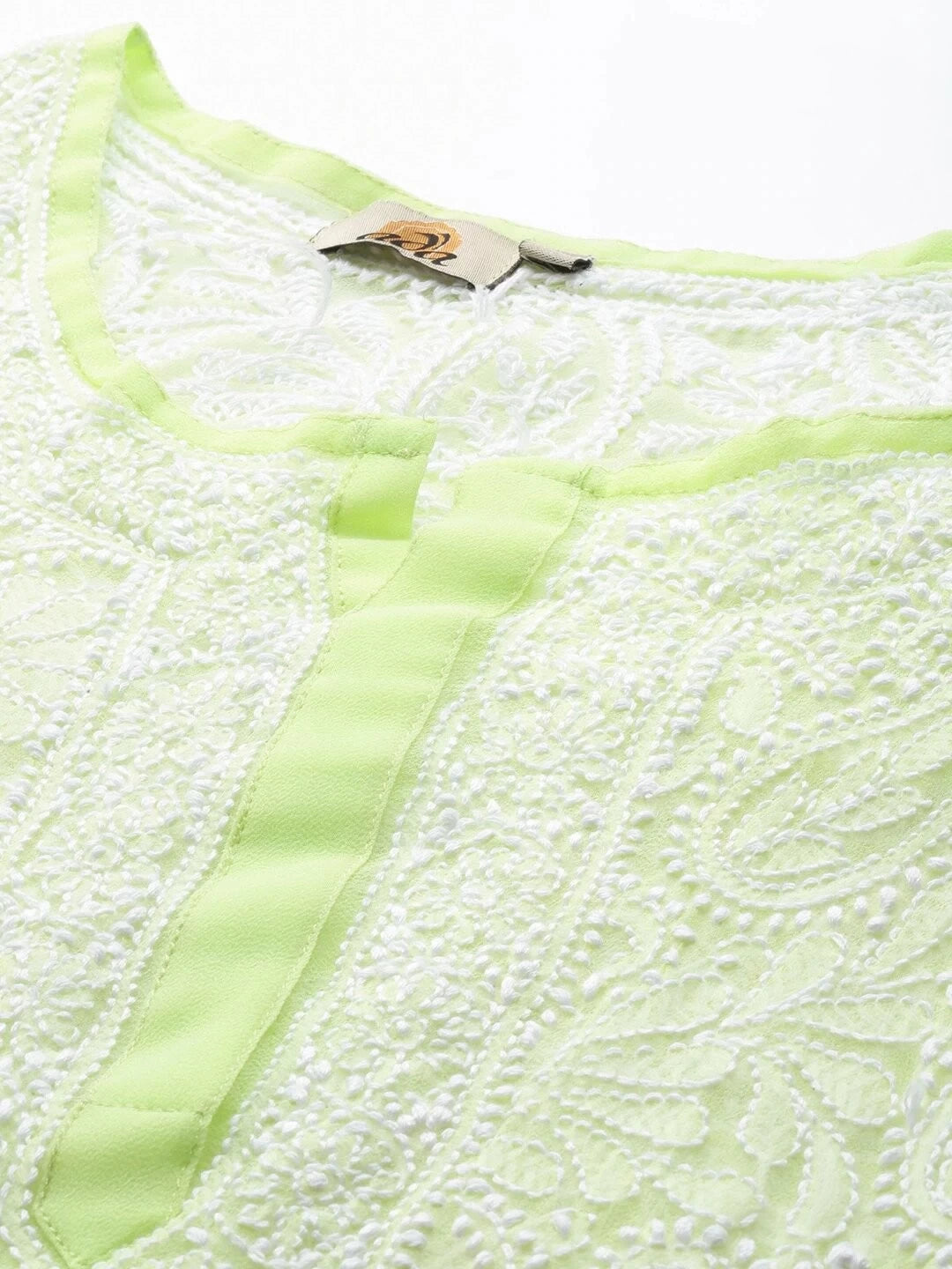 Ada Hand Embroidered Green Georgette Lucknowi Chikankari Straight Kurta with Slip A158874