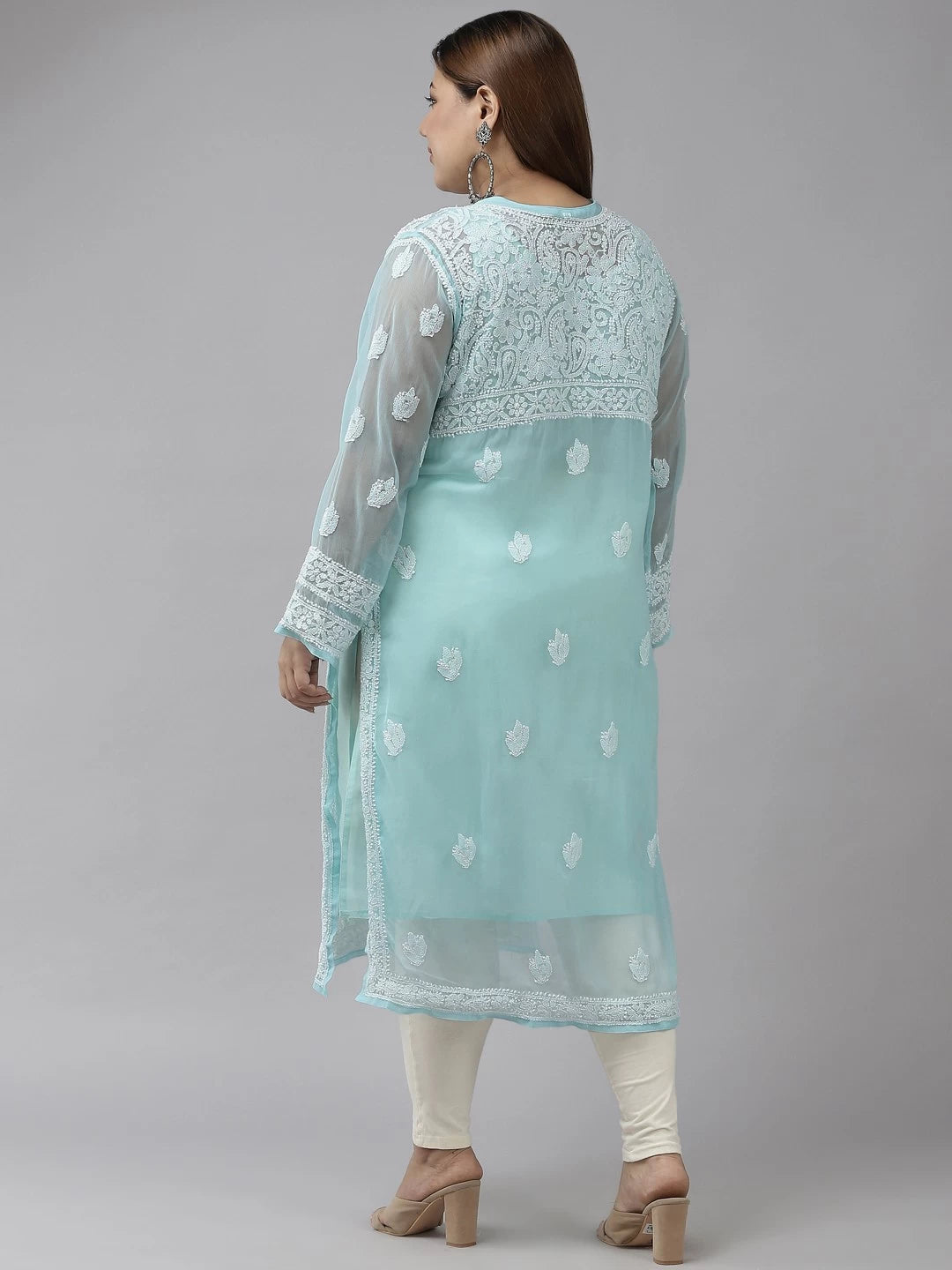 Ada Hand Embroidered Blue  Georgette Lucknow Chikan Kurta with Slip A411322