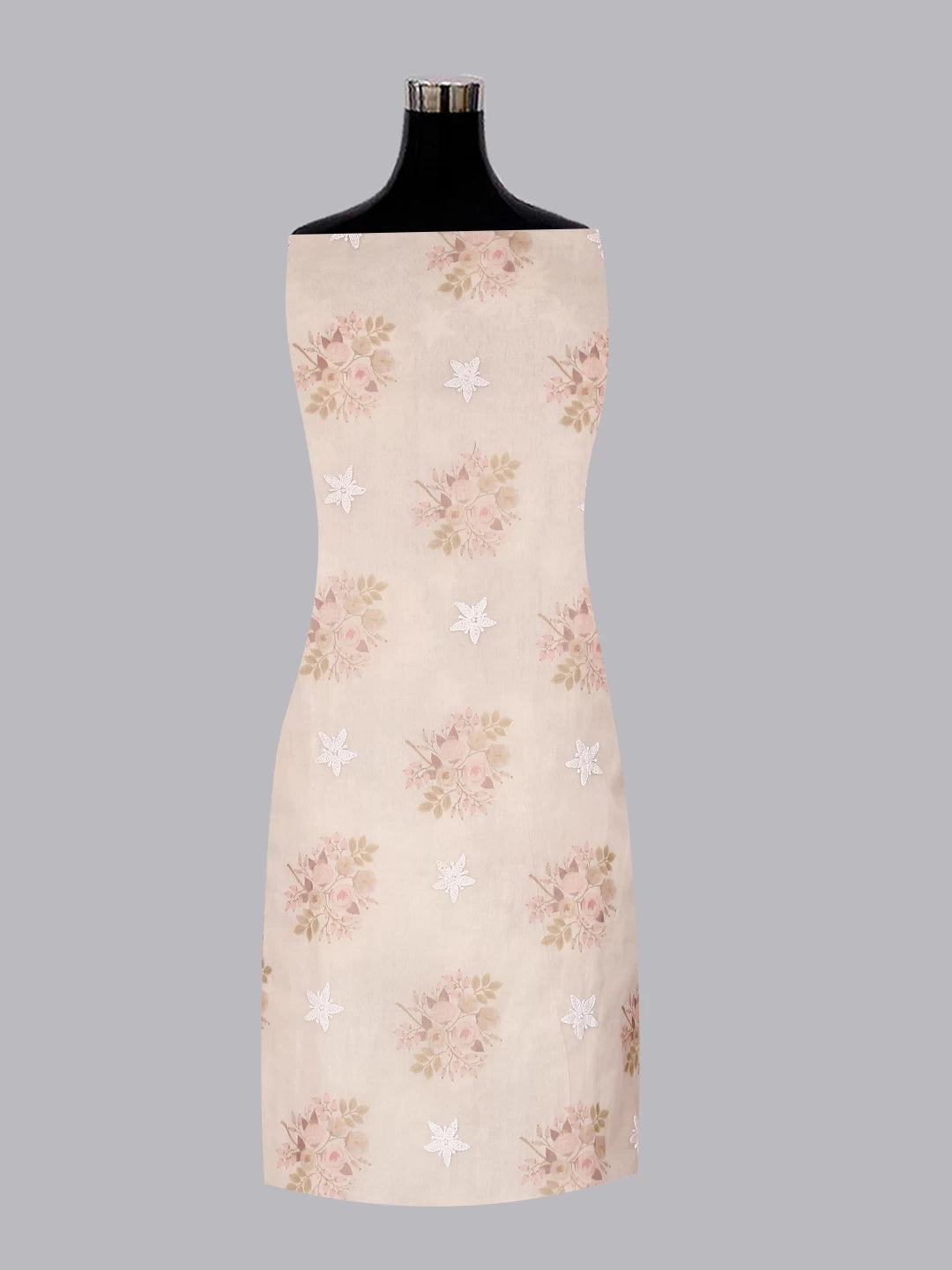 Ada Hand Embroidered White Floral Print Organza Lucknowi Chikankari Unstitched Kurta Dupatta Set 01A481968