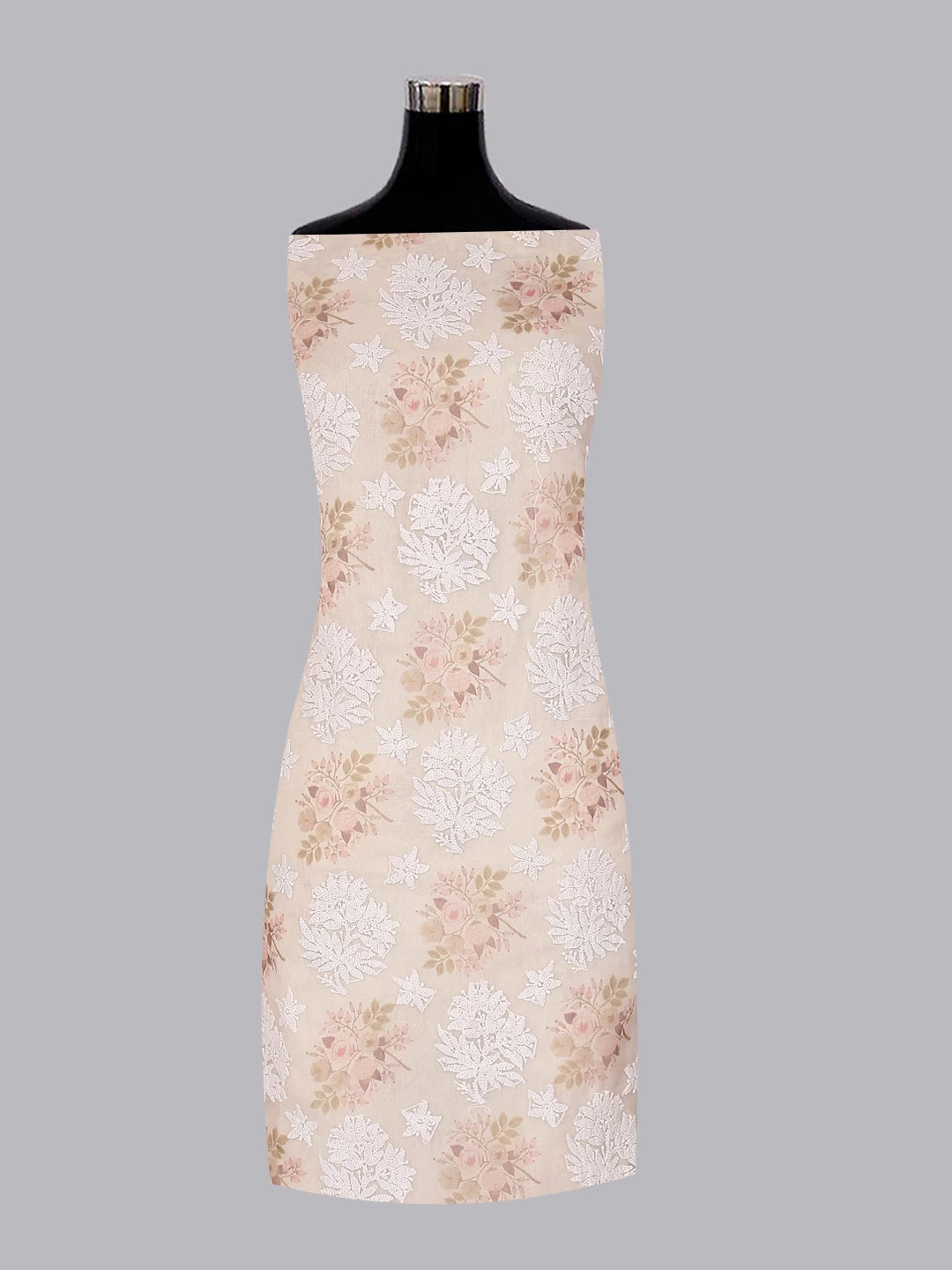 Ada Hand Embroidered White Floral Print Organza Lucknowi Chikankari Unstitched Kurta Dupatta Set 01A481968
