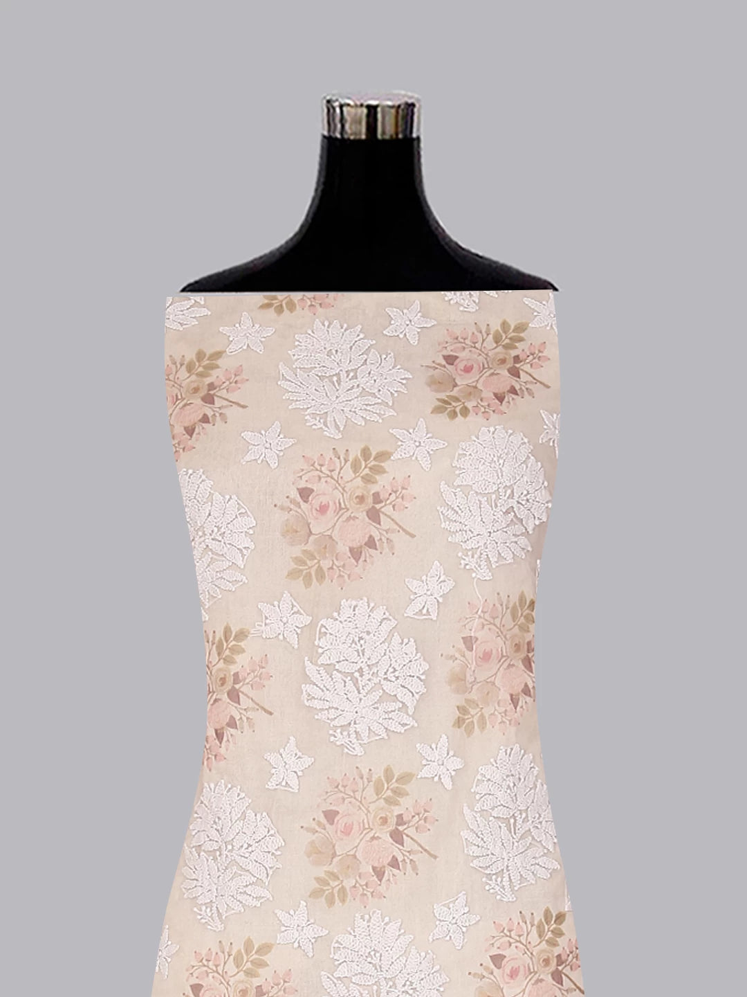 Ada Hand Embroidered White Floral Print Organza Lucknowi Chikankari Unstitched Kurta Dupatta Set 01A481968