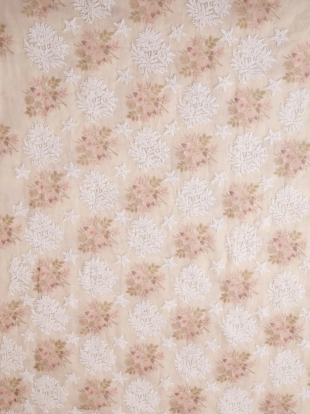 Ada Hand Embroidered White Floral Print Organza Lucknowi Chikankari Unstitched Kurta Dupatta Set 01A481968