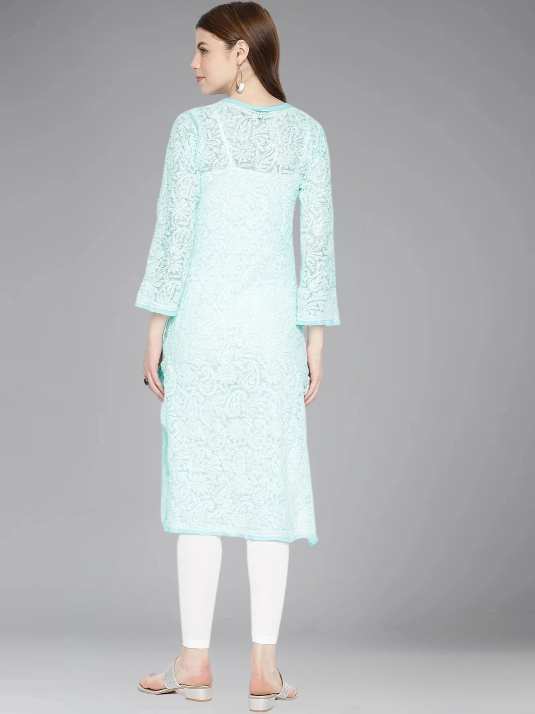 Ada Hand Embroidered Blue Georgette Lucknowi Chikankari Straight Kurta A163786