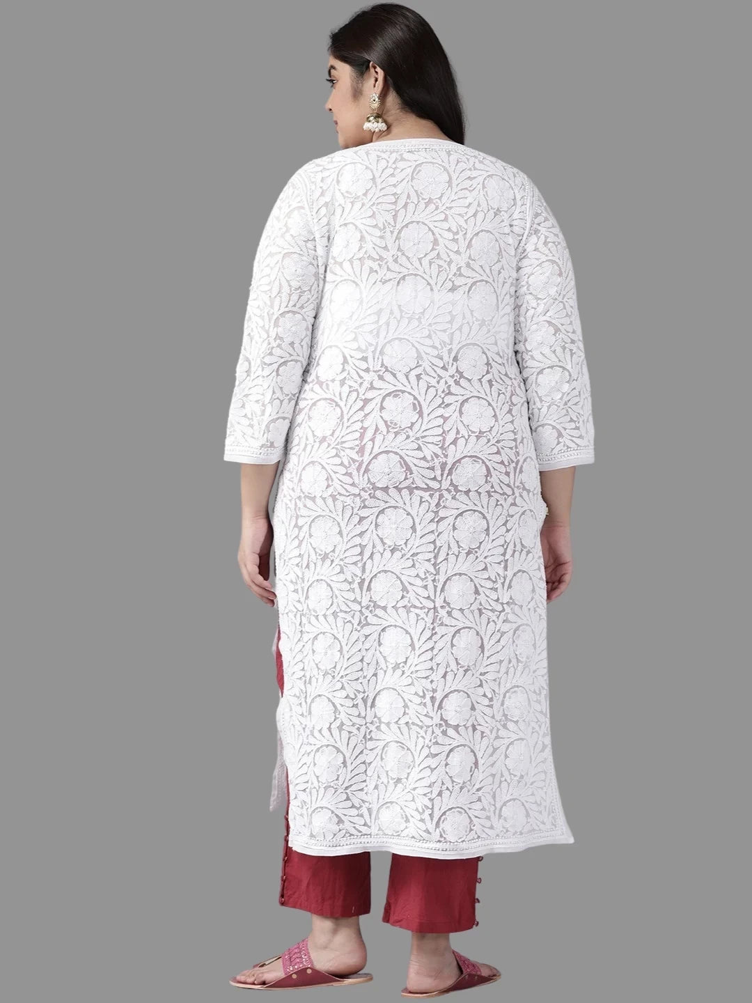 Ada Hand Embroidered White Georgette Lucknowi Chikankari Straight Kurta A104788