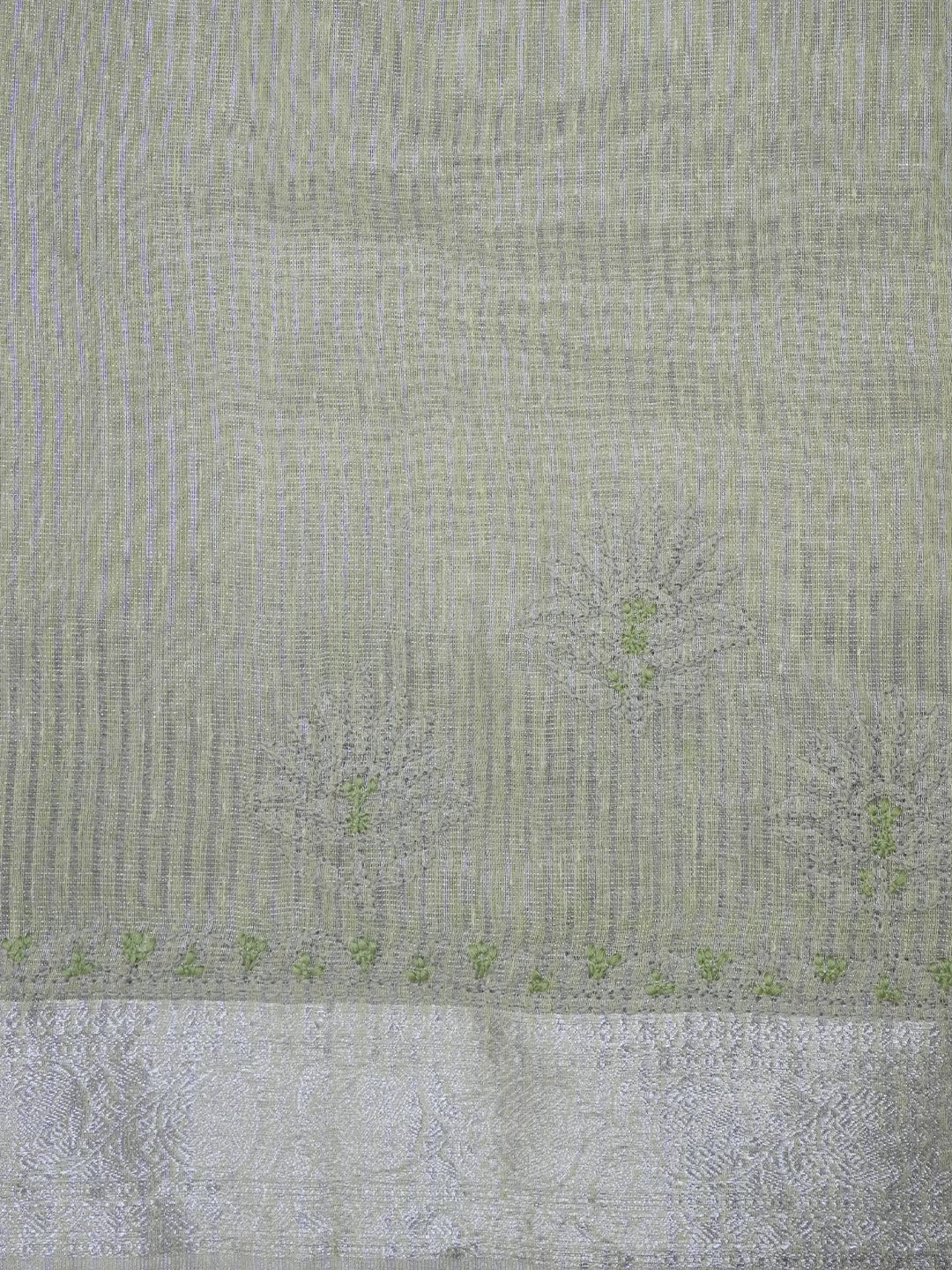 Ada Hand Embroidered Pistachio Green Chanderi Lucknowi Chikankari Saree With Blouse 01A483260
