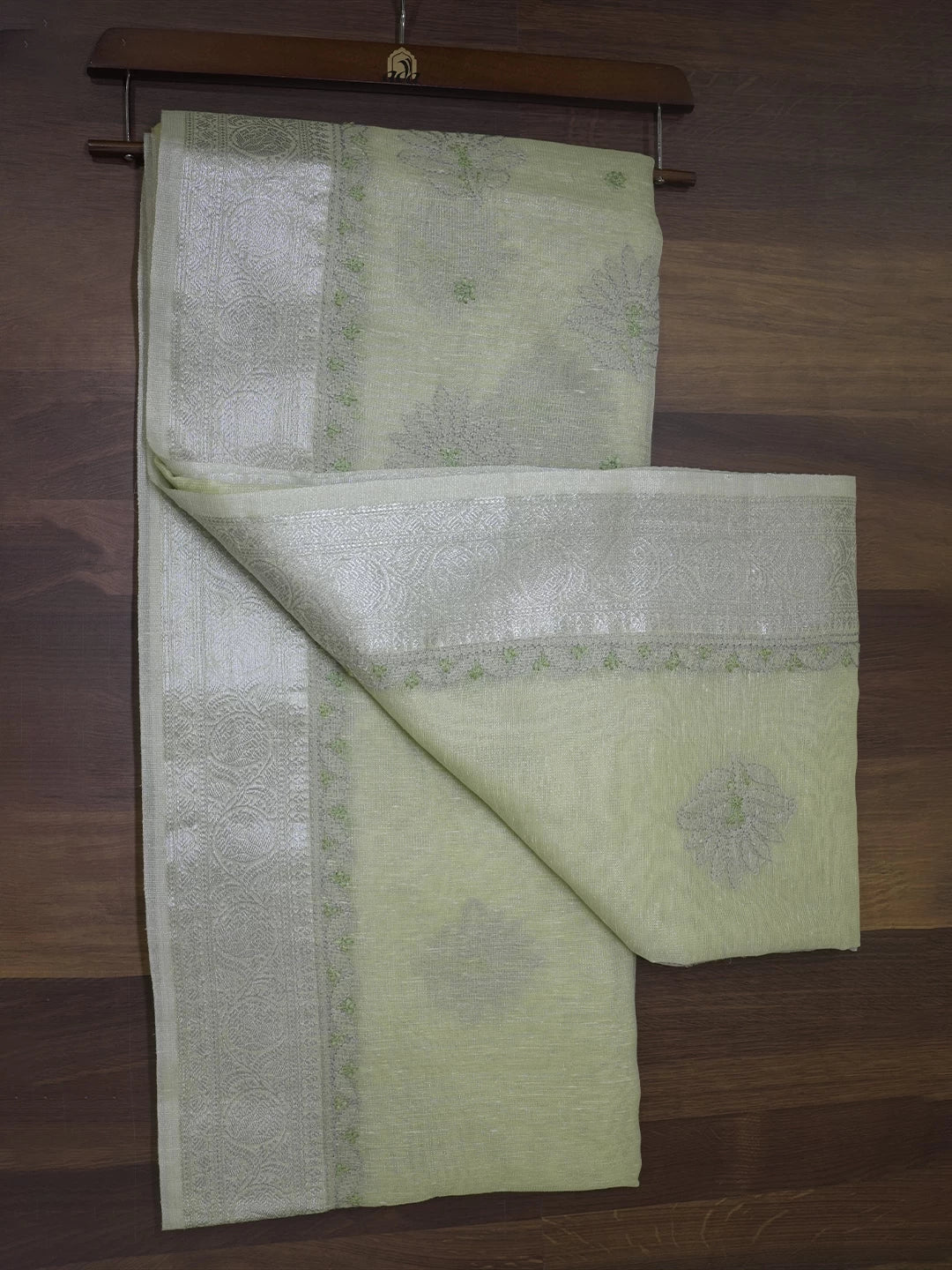 Ada Hand Embroidered Pistachio Green Chanderi Lucknowi Chikankari Saree With Blouse 01A483260