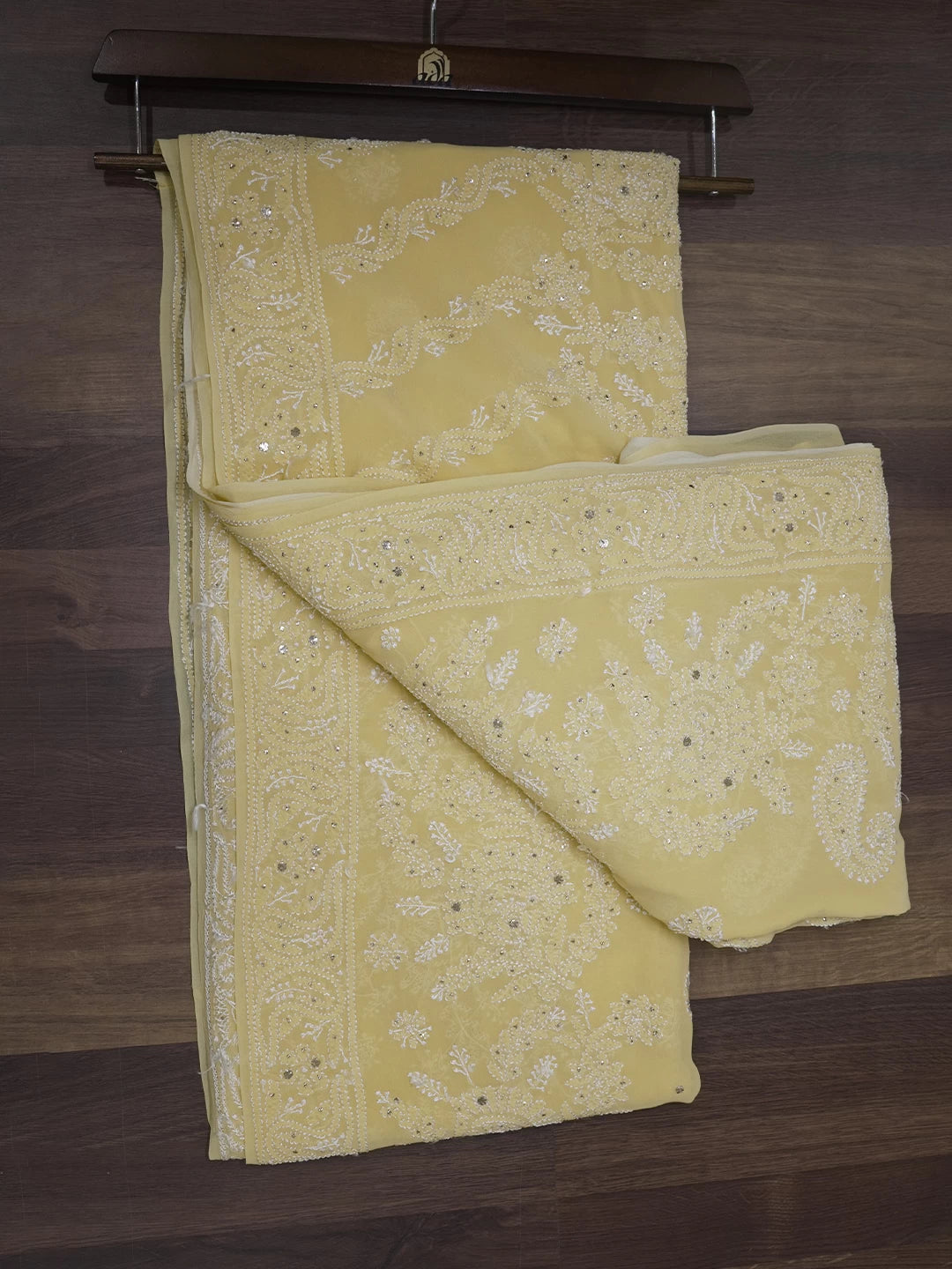 Ada Hand Embroidered Yellow Pure Georgette Lucknowi Chikankari Saree With Blouse And Muqaish Work 01A404679