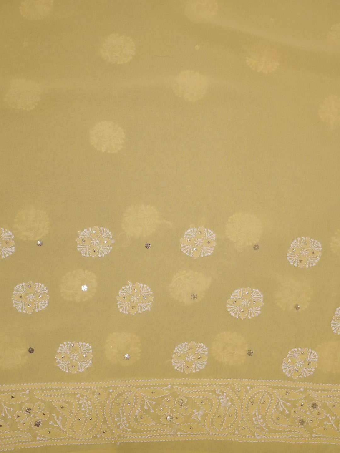 Ada Hand Embroidered Yellow Pure Georgette Lucknowi Chikankari Saree With Blouse And Muqaish Work 01A404679