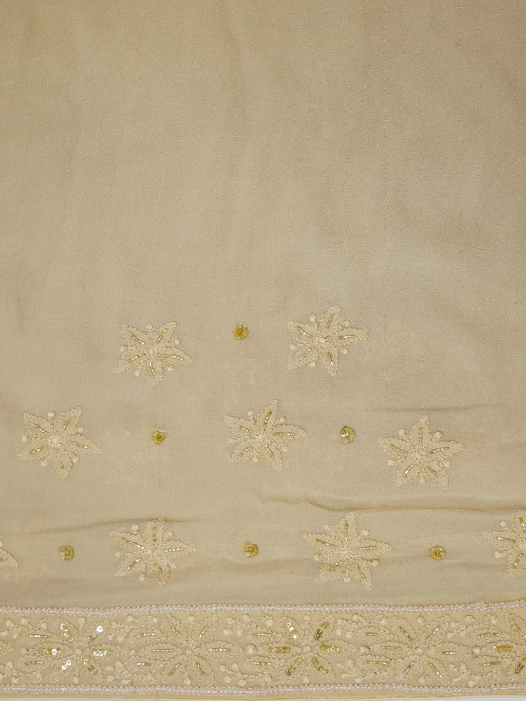 Ada Hand Embroidered Fawn Pure Georgette Lucknowi Chikankari Saree With Blouse And Cutdana Work 01A439015