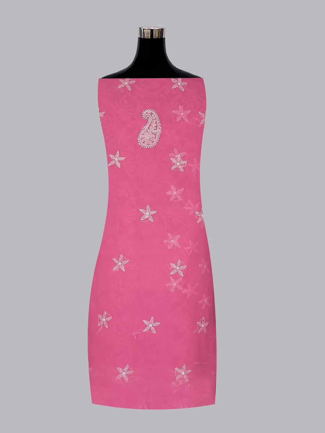 Ada Hand Embroidered Dark Pink Georgette Lucknowi Chikankari Unstitched Suit Piece With Muqaish Work  01A388202