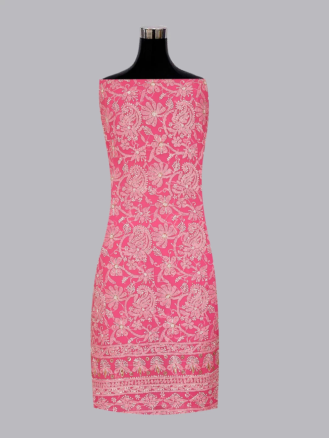 Ada Hand Embroidered Dark Pink Georgette Lucknowi Chikankari Unstitched Suit Piece With Muqaish Work  01A388202