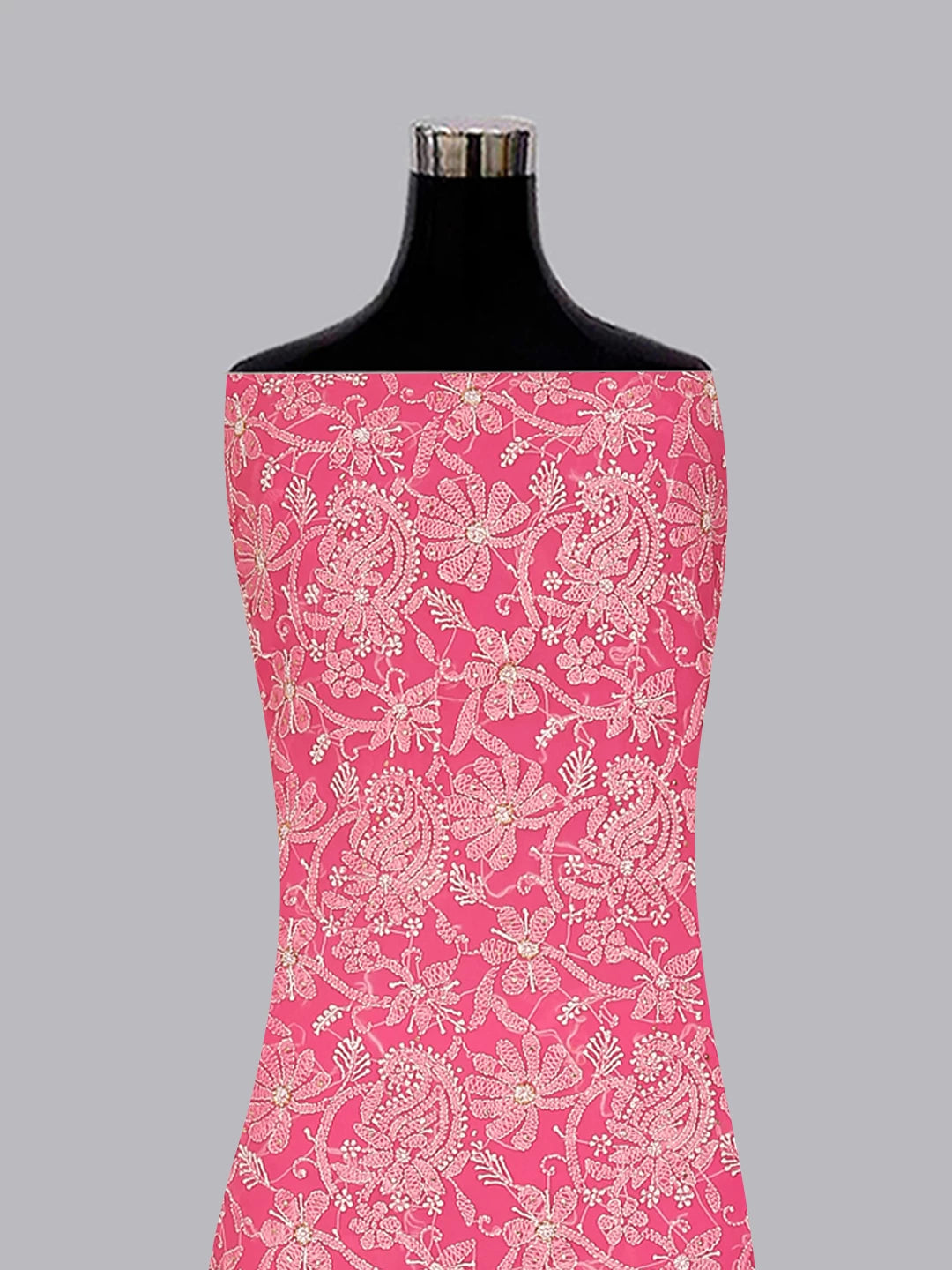 Ada Hand Embroidered Dark Pink Georgette Lucknowi Chikankari Unstitched Suit Piece With Muqaish Work  01A388202