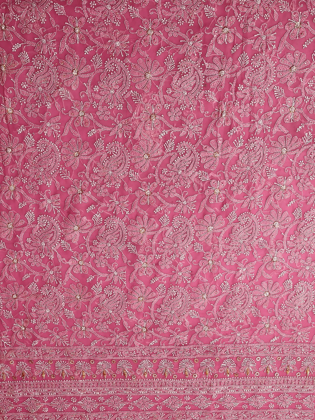 Ada Hand Embroidered Dark Pink Georgette Lucknowi Chikankari Unstitched Suit Piece With Muqaish Work  01A388202
