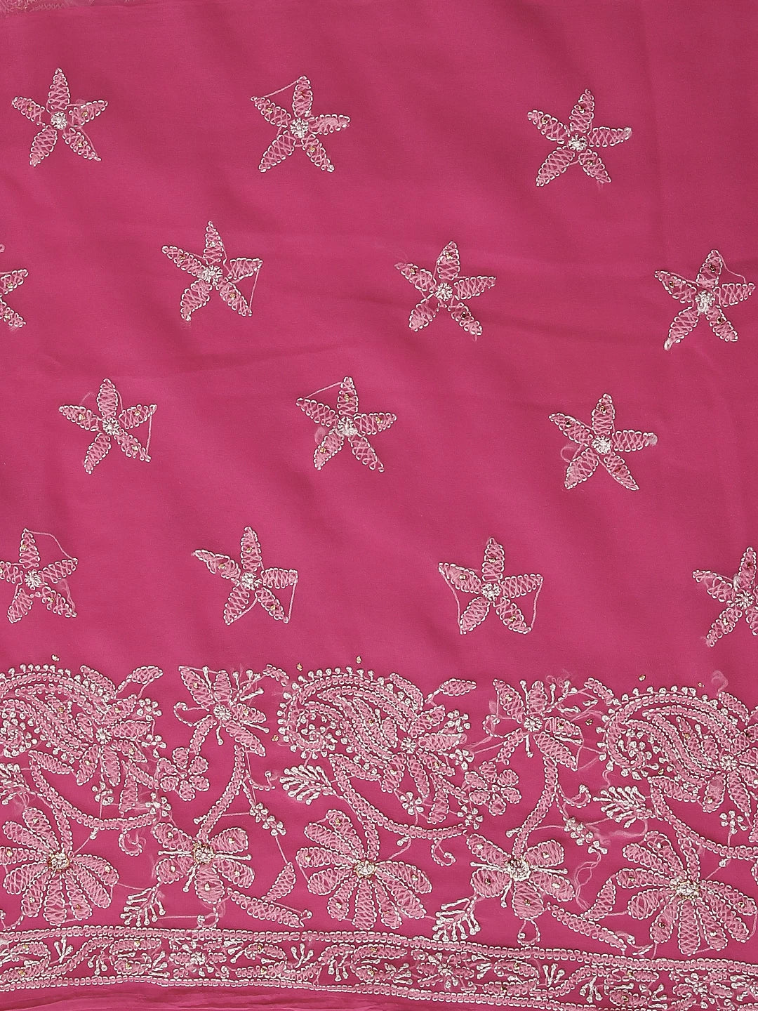 Ada Hand Embroidered Dark Pink Georgette Lucknowi Chikankari Unstitched Suit Piece With Muqaish Work  01A388202