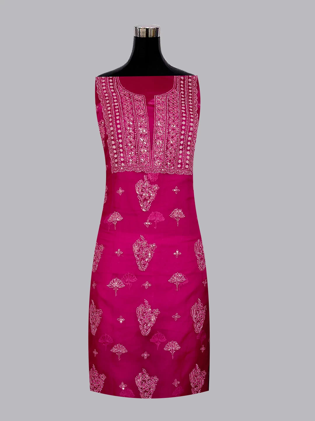 Ada Hand Embroidered Magenta Organza Lucknowi Chikankari Unstitched Kurta Dupatta Set With Sequinned Work 01A128414