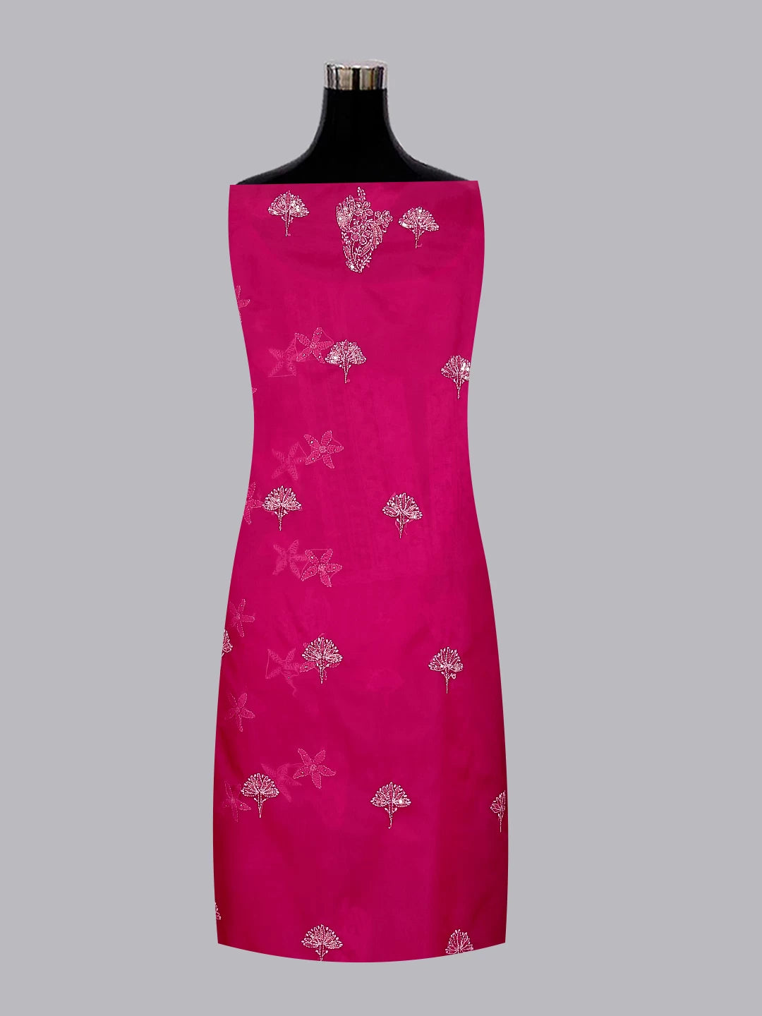 Ada Hand Embroidered Magenta Organza Lucknowi Chikankari Unstitched Kurta Dupatta Set With Sequinned Work 01A128414