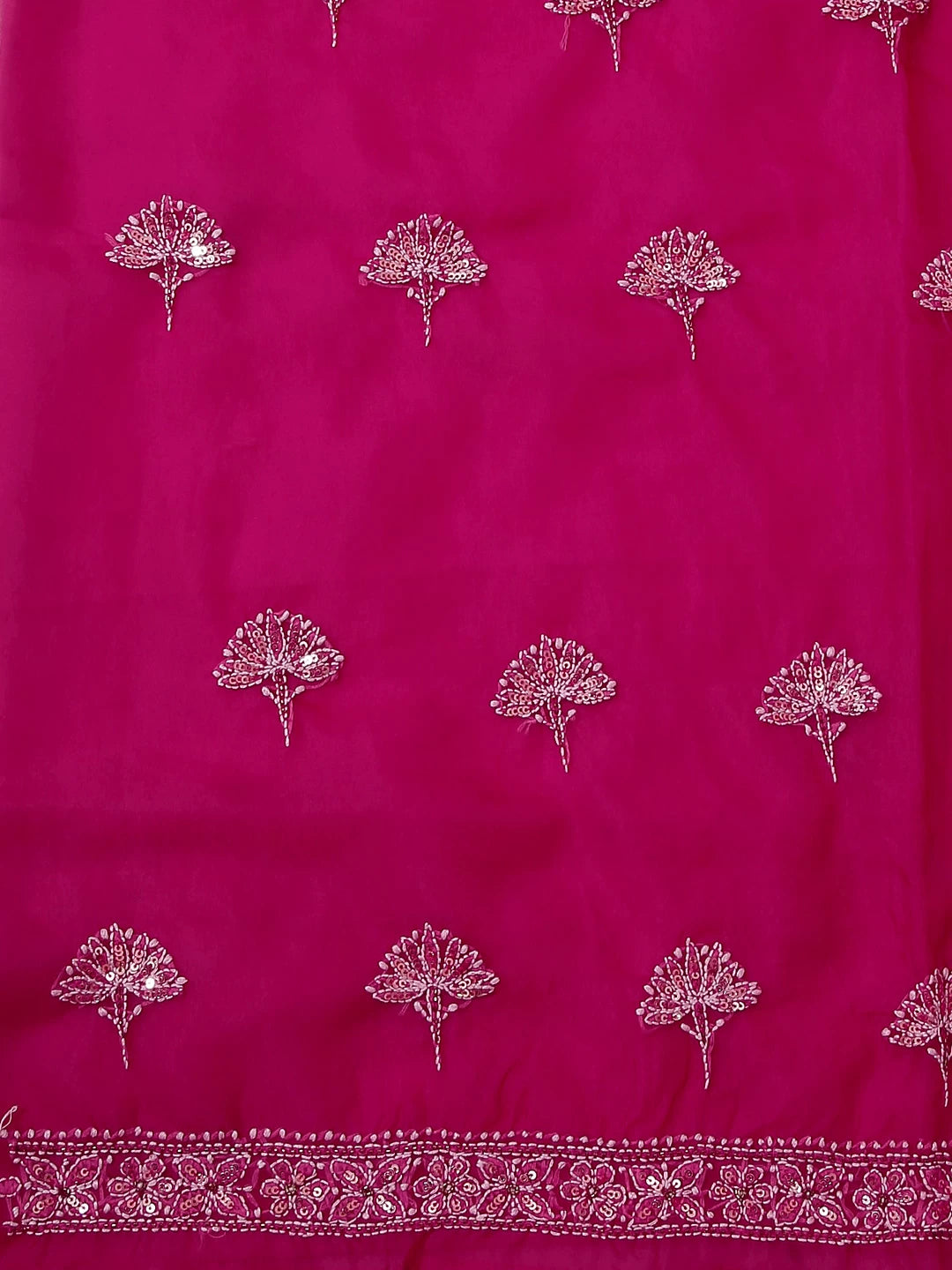Ada Hand Embroidered Magenta Organza Lucknowi Chikankari Unstitched Kurta Dupatta Set With Sequinned Work 01A128414