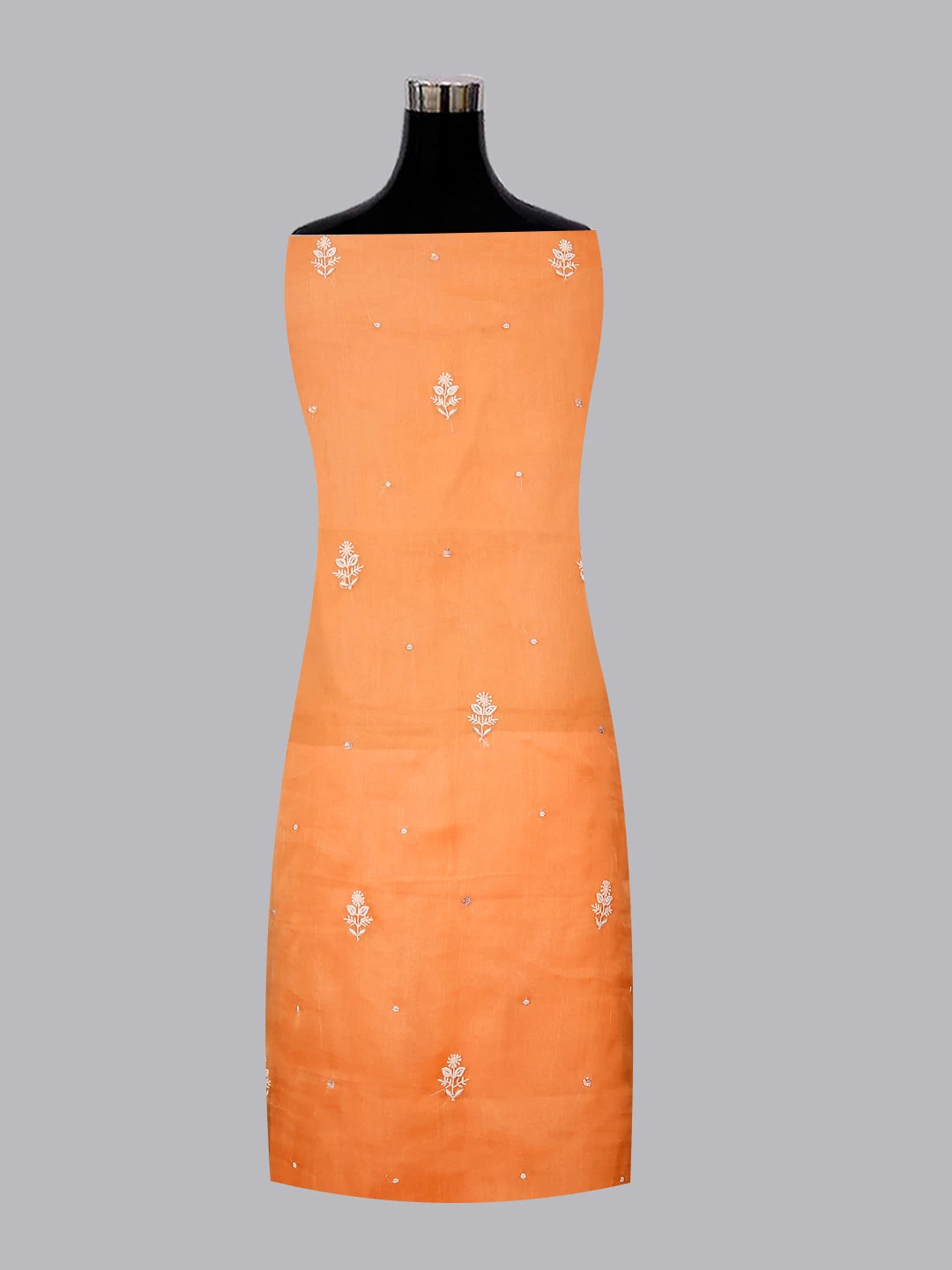 Ada Hand Embroidered Orange Organza Lucknowi Chikankari Unstitched Kurta Dupatta Set With Pearl Work 01A293729