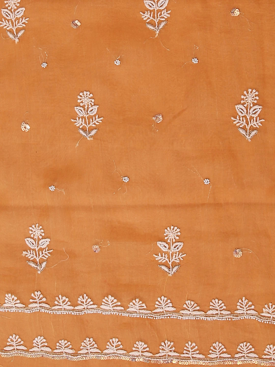 Ada Hand Embroidered Orange Organza Lucknowi Chikankari Unstitched Kurta Dupatta Set With Pearl Work 01A293729