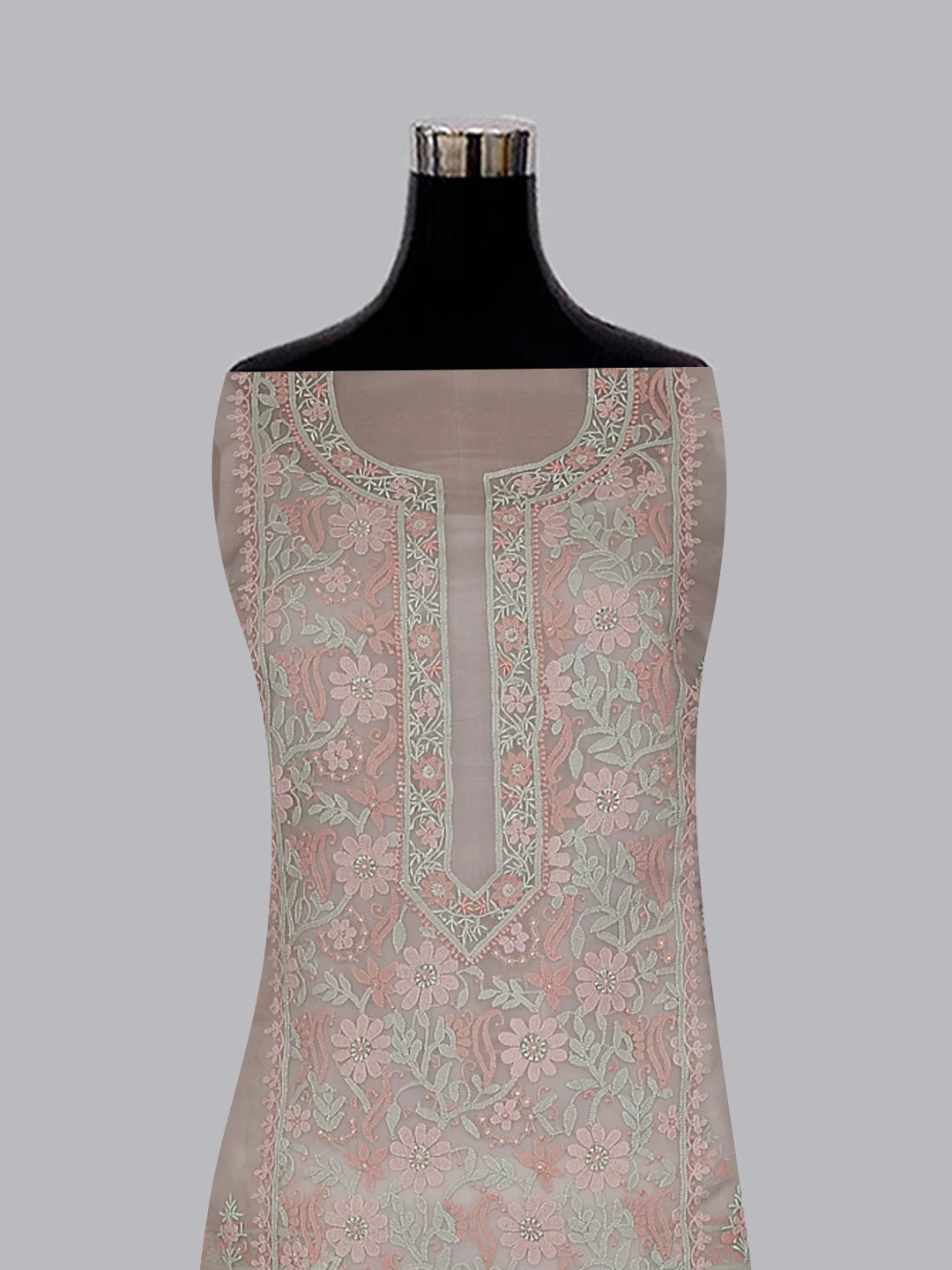 Ada Hand Embroidered Grey Organza Lucknowi Chikankari Unstitched Kurta Dupatta Set 01A483378