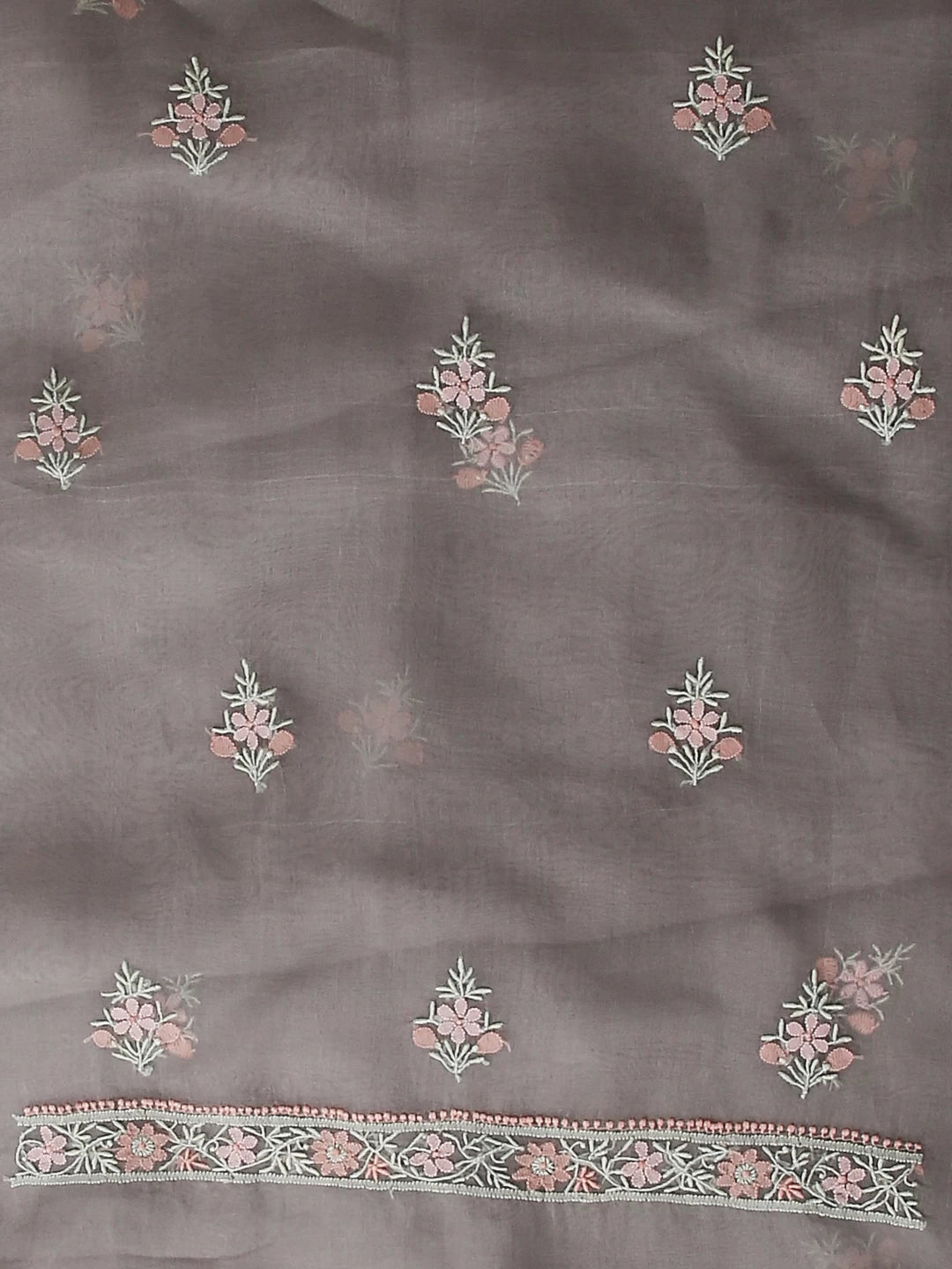 Ada Hand Embroidered Grey Organza Lucknowi Chikankari Unstitched Kurta Dupatta Set 01A483378