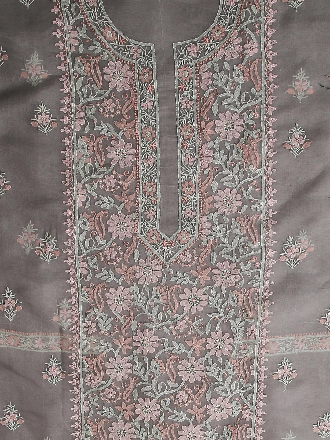 Ada Hand Embroidered Grey Organza Lucknowi Chikankari Unstitched Kurta Dupatta Set 01A483378