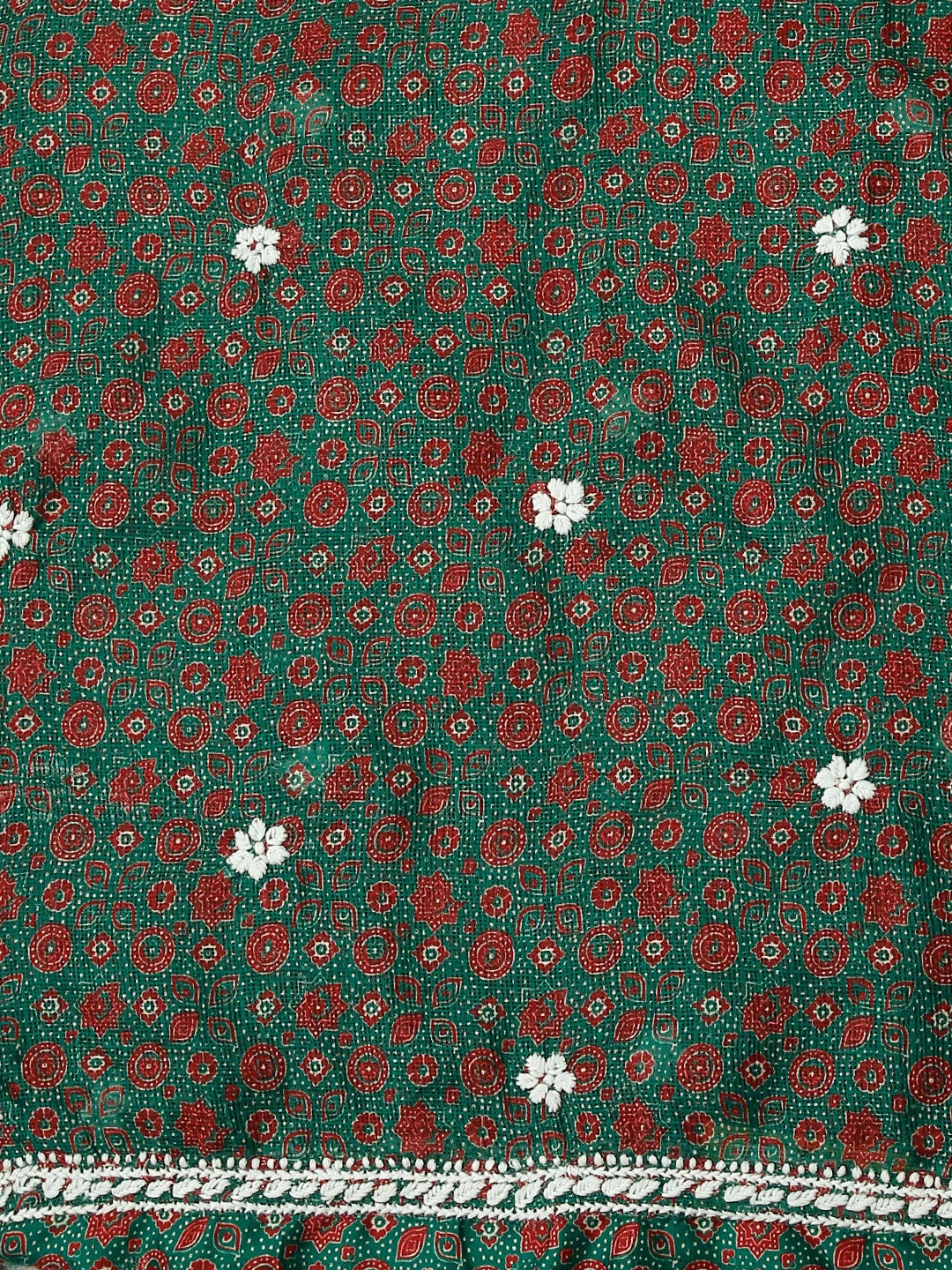 Ada Hand Embroidered Green Kota Silk Lucknowi Chikankari Unstitched Kurta Dupatta Set 01A349733