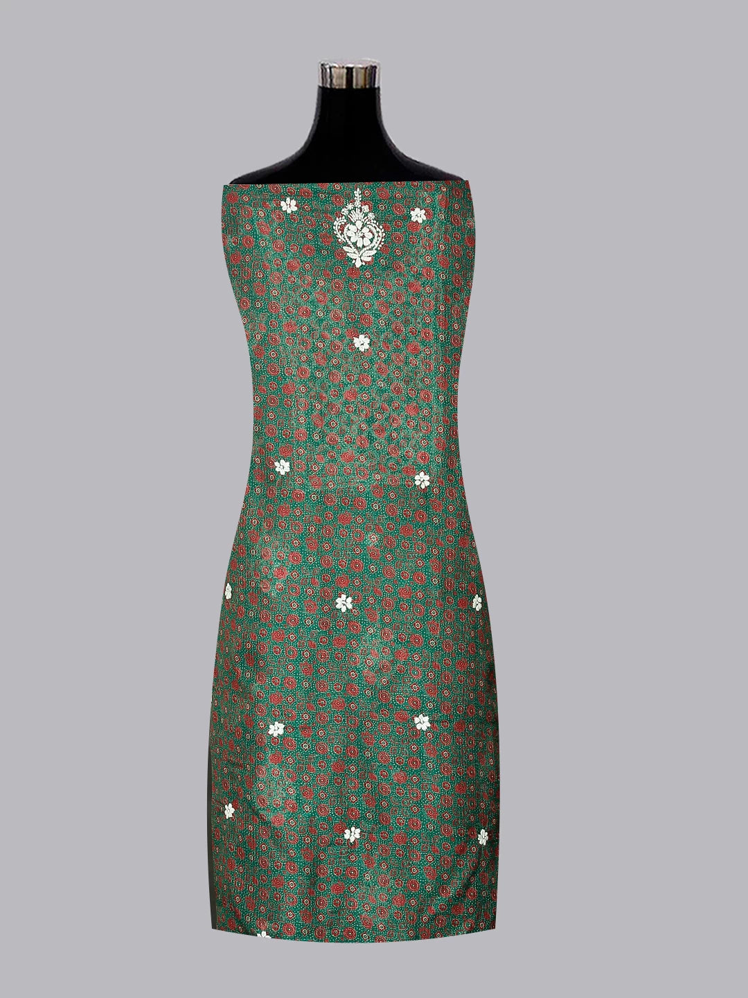Ada Hand Embroidered Green Kota Silk Lucknowi Chikankari Unstitched Kurta Dupatta Set 01A349733
