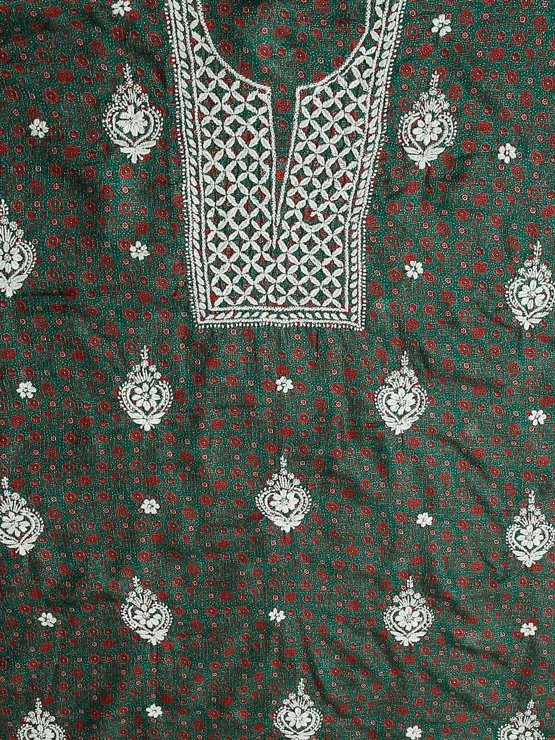 Ada Hand Embroidered Green Kota Silk Lucknowi Chikankari Unstitched Kurta Dupatta Set 01A349733