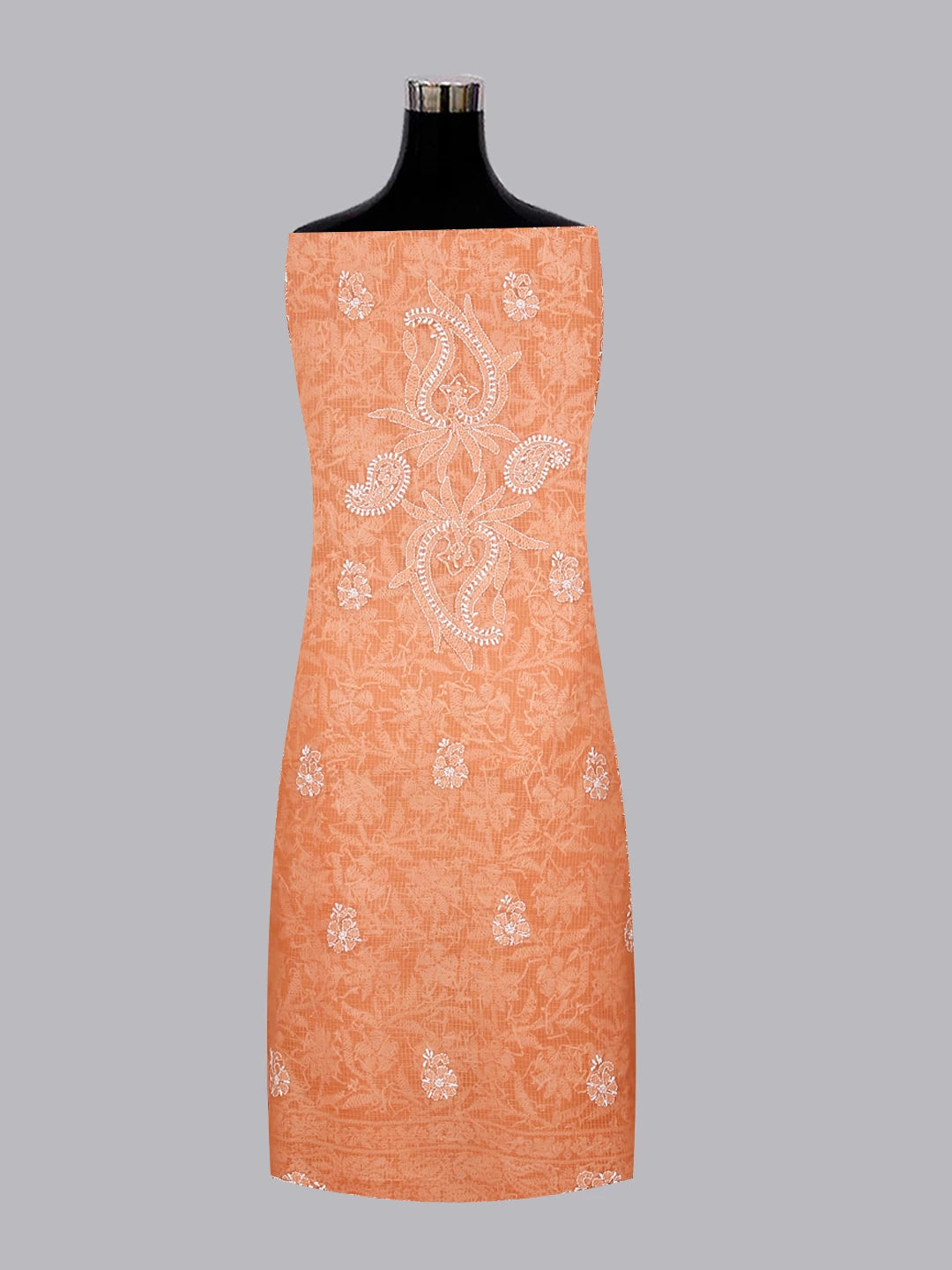 Ada Hand Embroidered Orange Kota Cotton Lucknowi Chikankari Unstitched Suit Piece 01A239557