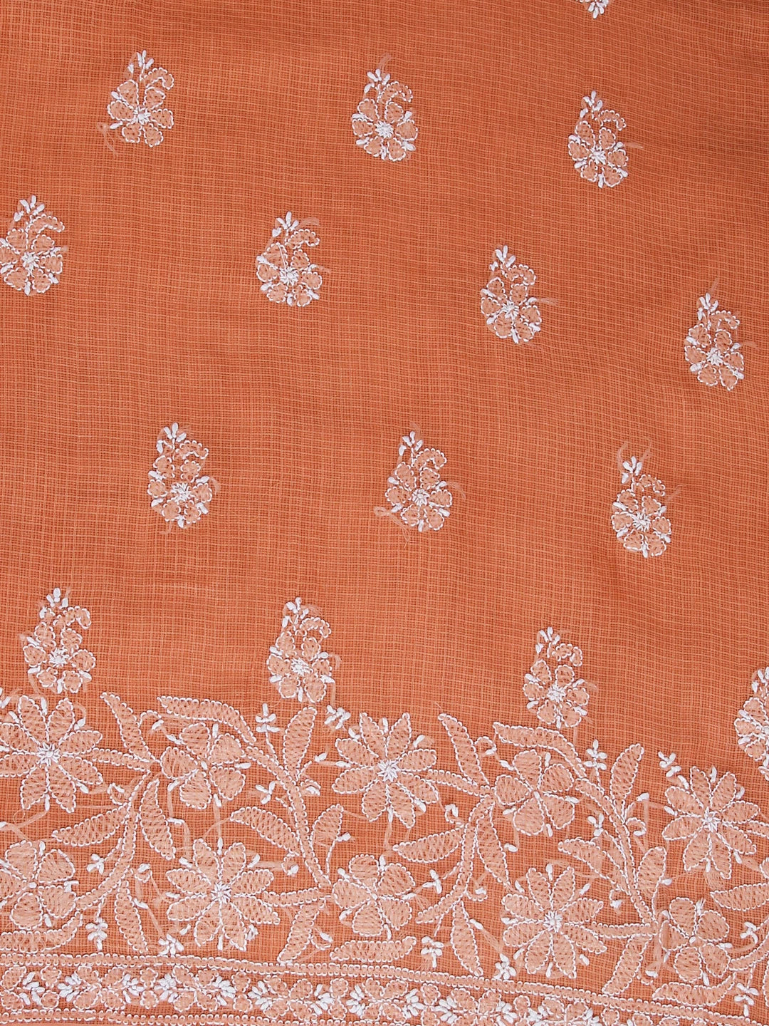 Ada Hand Embroidered Orange Kota Cotton Lucknowi Chikankari Unstitched Suit Piece 01A239557