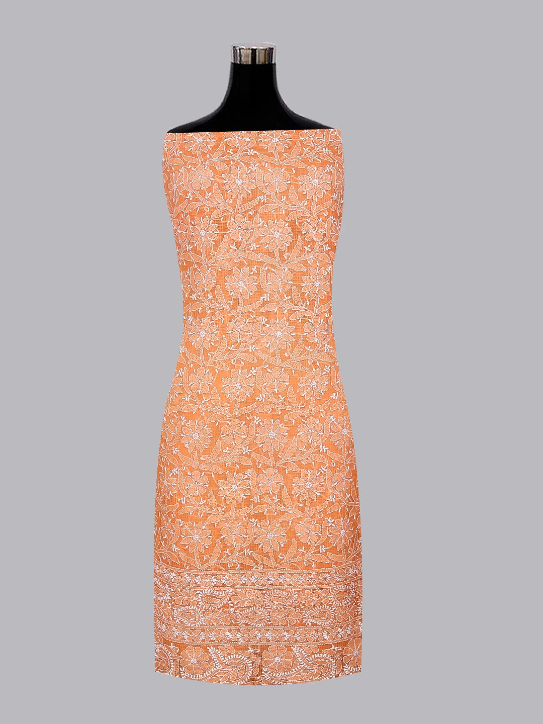 Ada Hand Embroidered Orange Kota Cotton Lucknowi Chikankari Unstitched Suit Piece 01A239557