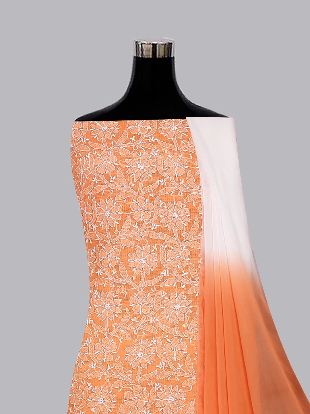 Ada Hand Embroidered Orange Kota Cotton Lucknowi Chikankari Unstitched Suit Piece 01A239557