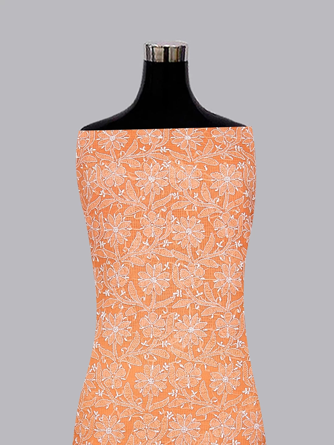 Ada Hand Embroidered Orange Kota Cotton Lucknowi Chikankari Unstitched Suit Piece 01A239557